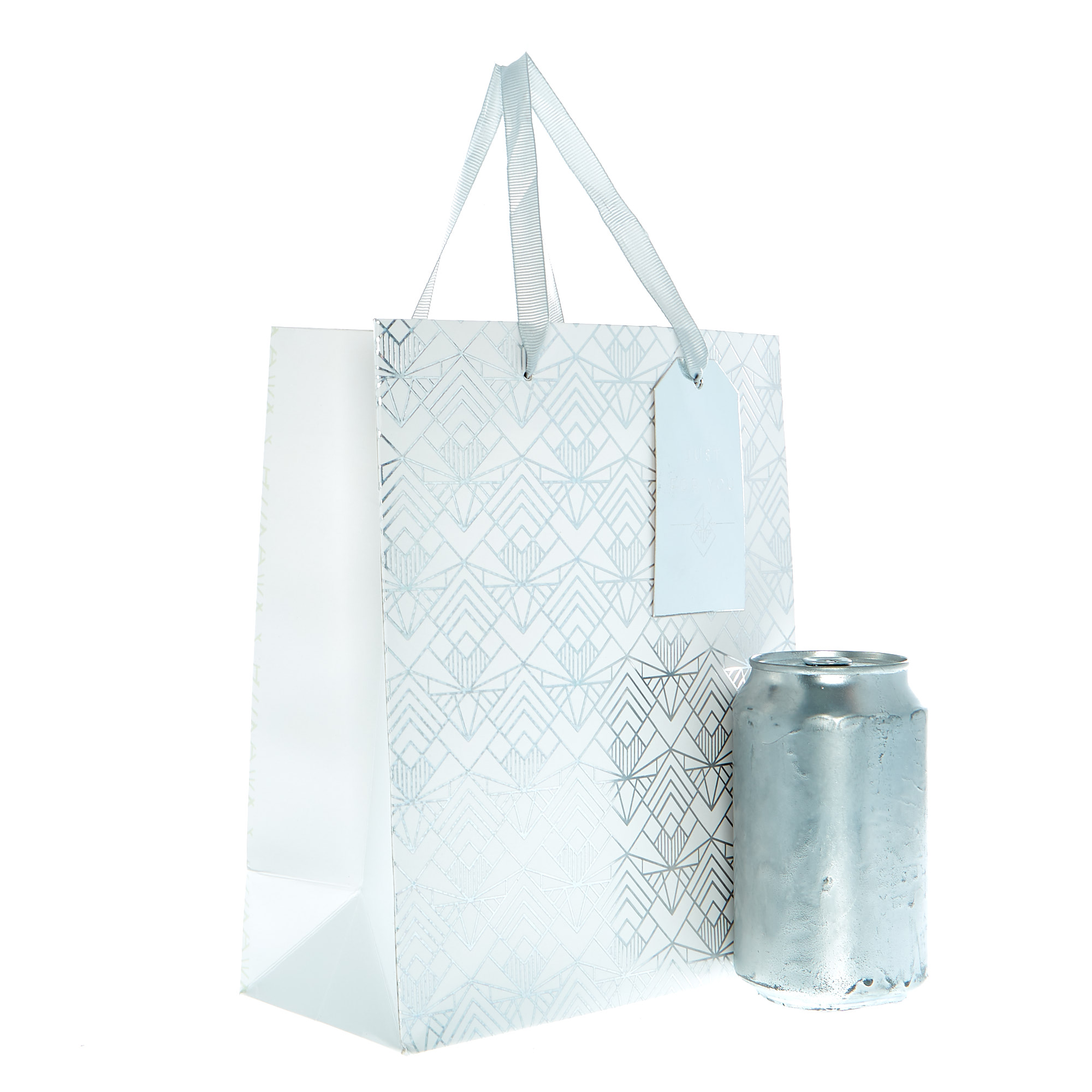 Medium Portrait Gift Bag - White & Silver Damask