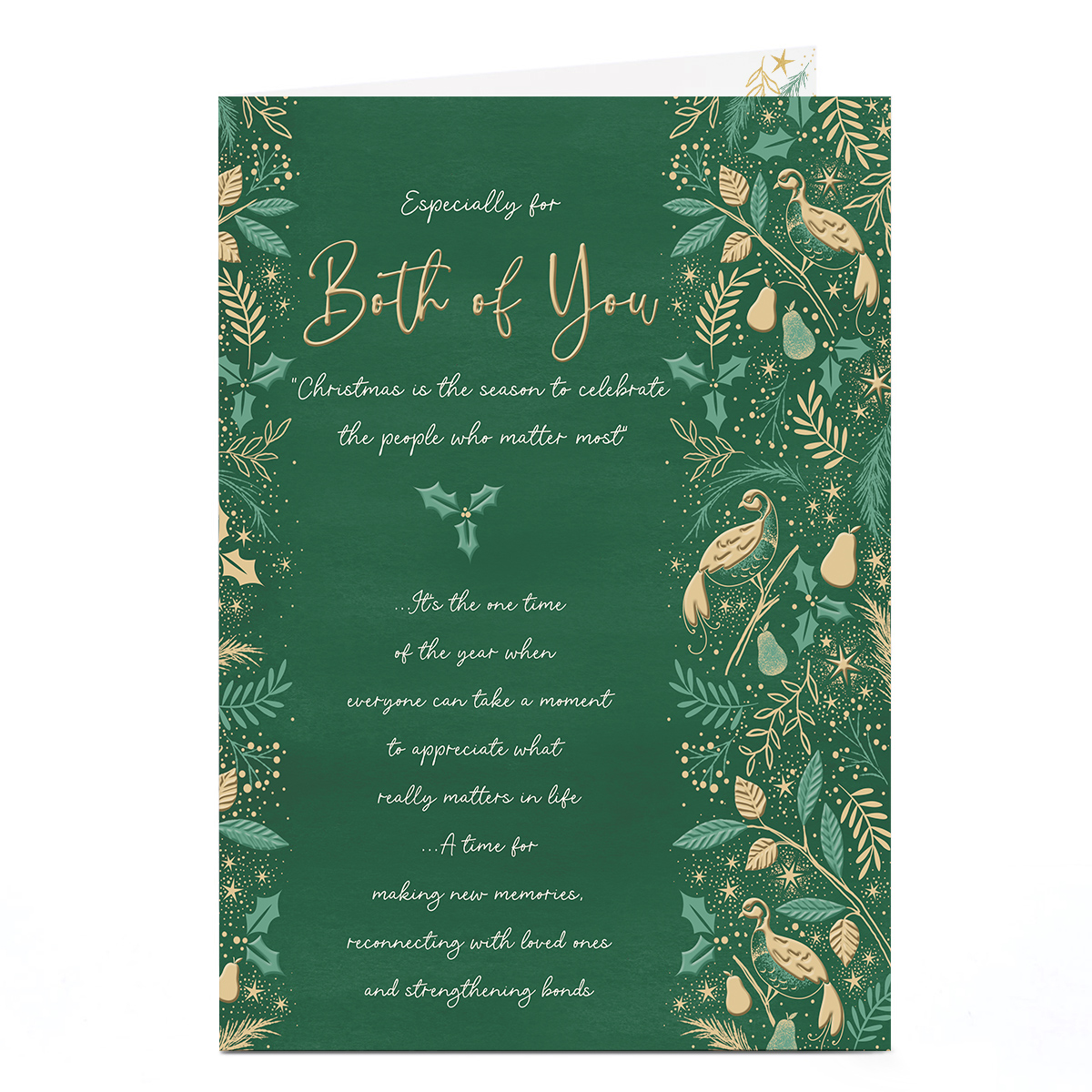 Christmas Card - Green and Gold Celebrate, Especially For Both Of You