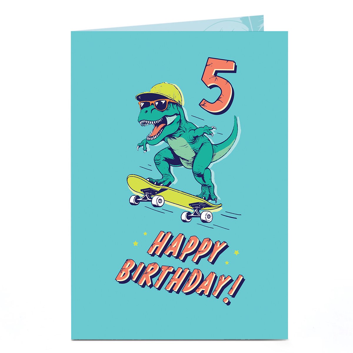5th Birthday Card - T-Rexcellent Dinosaur On Skateboard