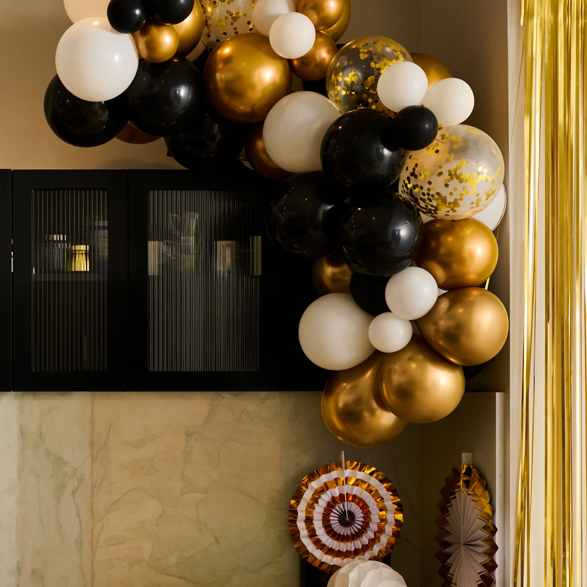 Gold, Black & White Balloon Arch Kit Gold