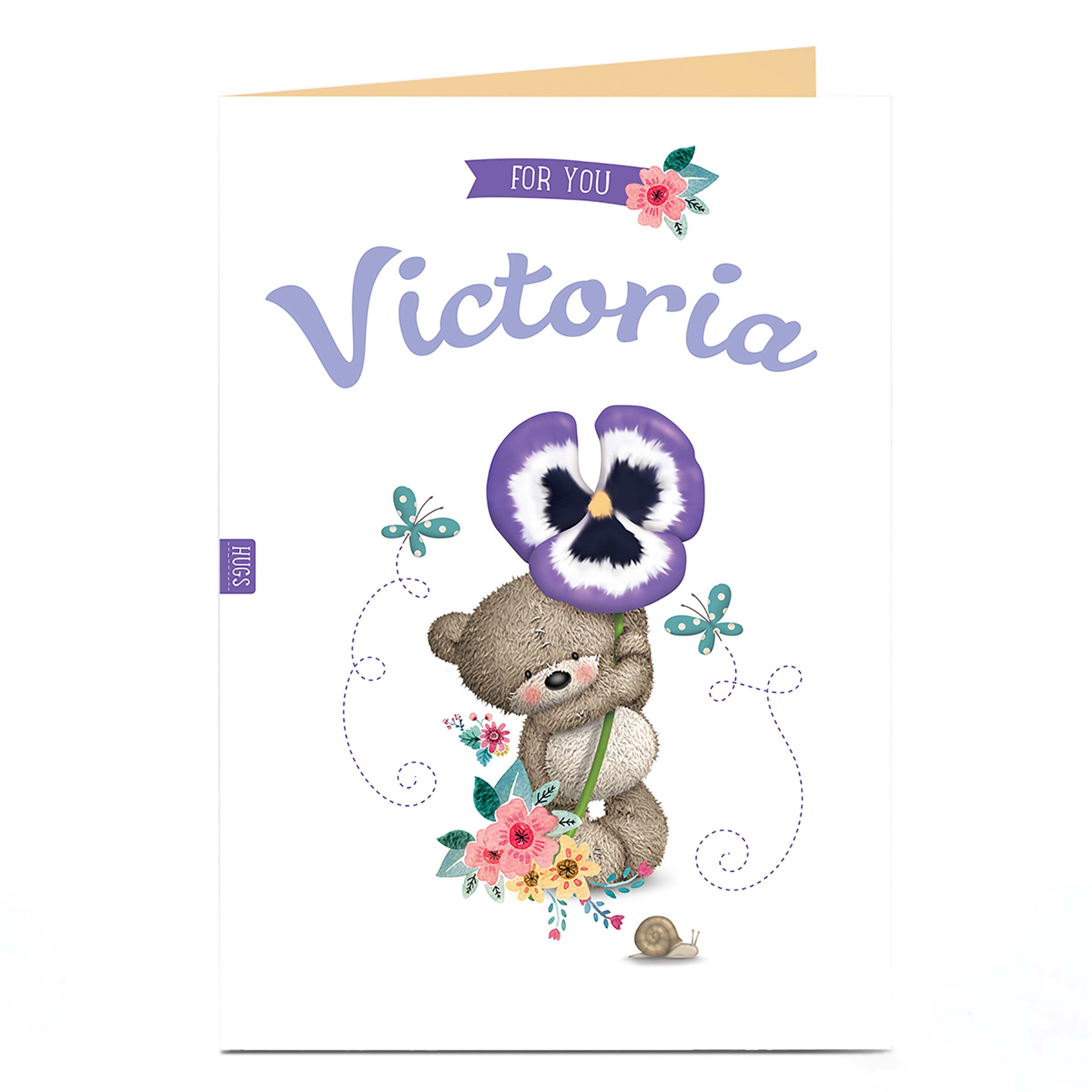 Personalised Hugs Bear Card - Purple Flower