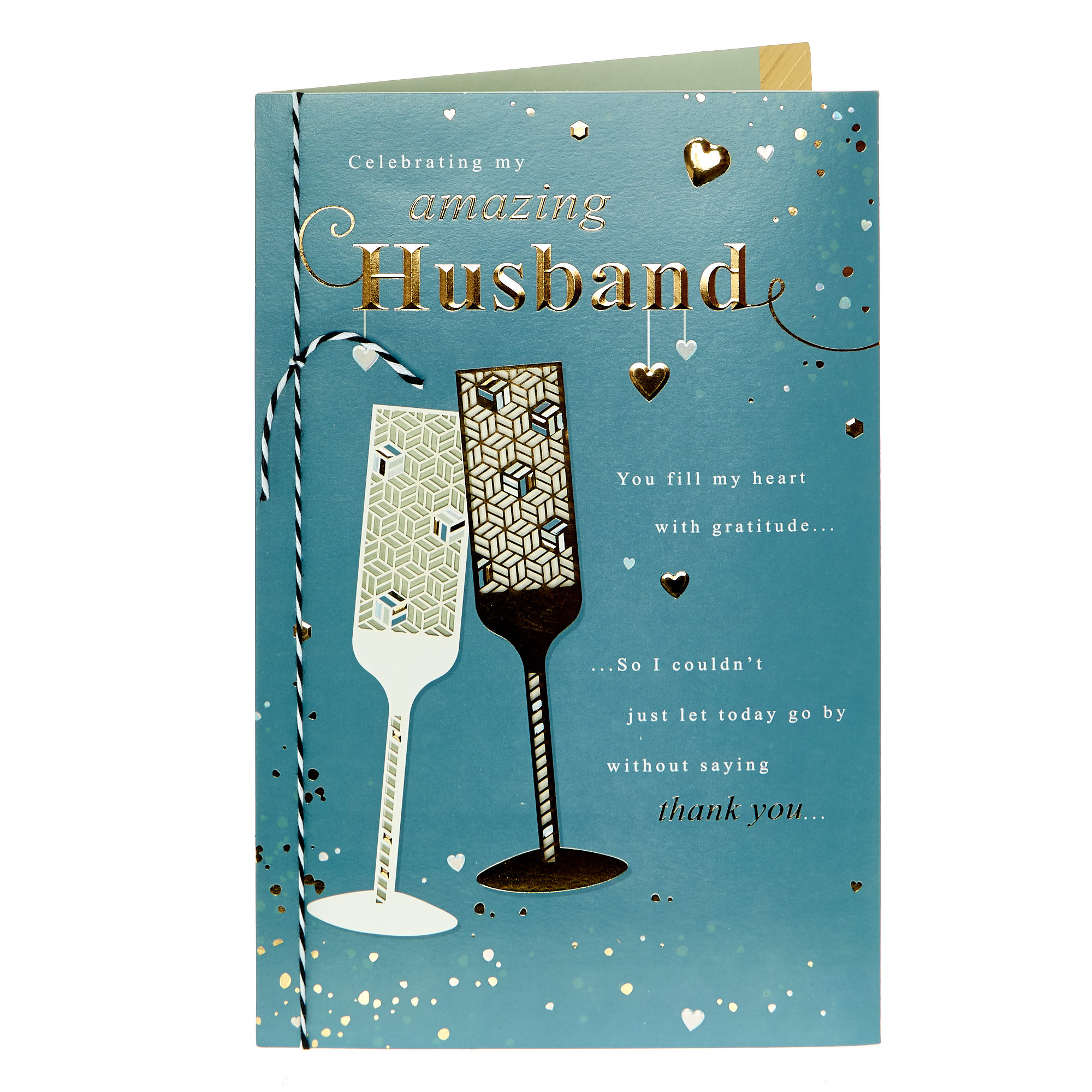 Husband You Fill My Heart Champagne Birthday Card