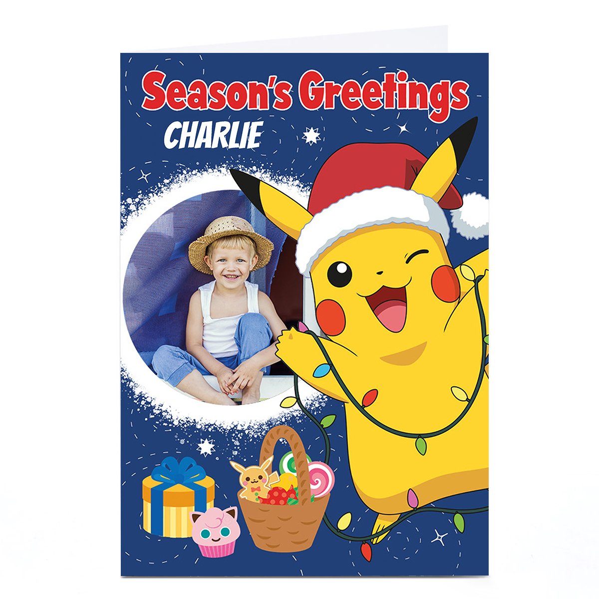 Photo Pokemon Christmas Card - Santa Hat Pikachu