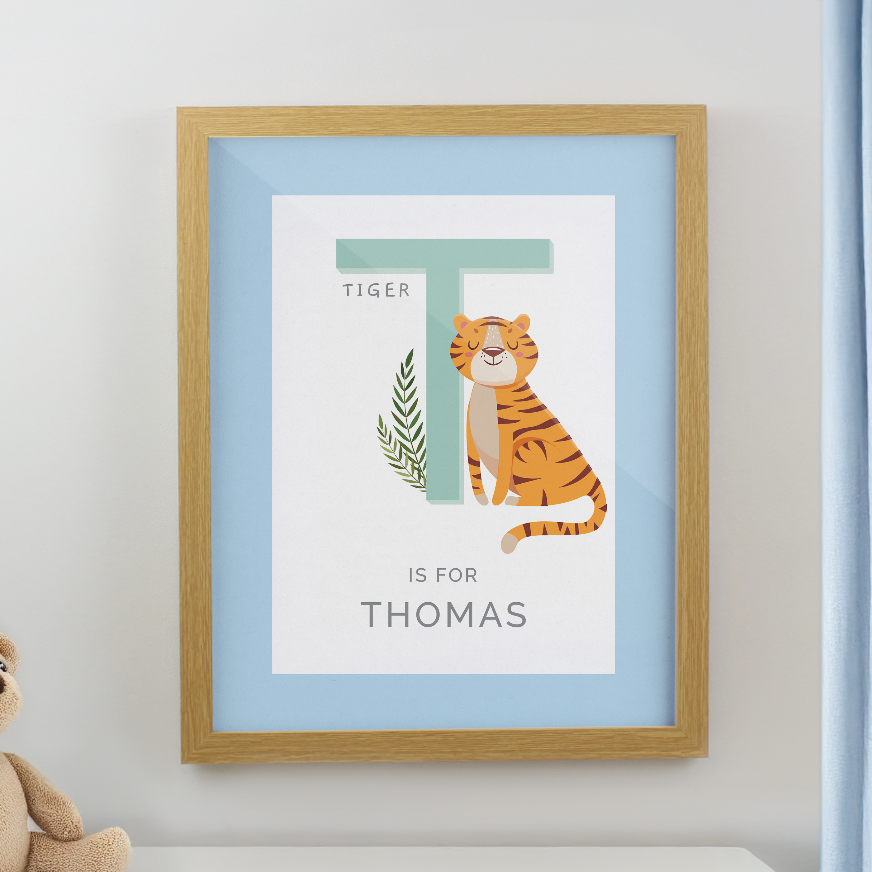 Personalised Animal Alphabet Oak Poster Frame