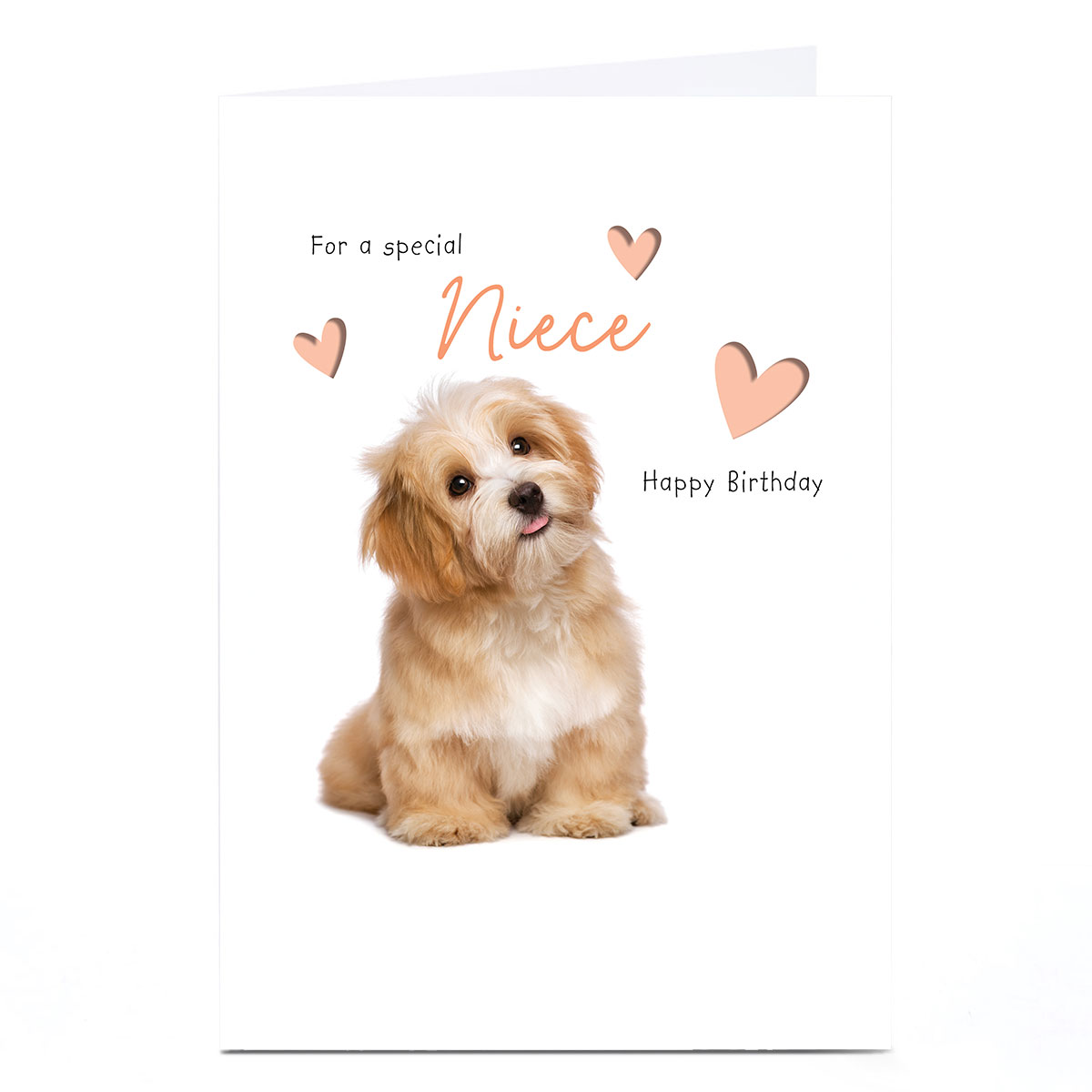 Personalised Birthday Card - Puppy Lovehearts, Niece