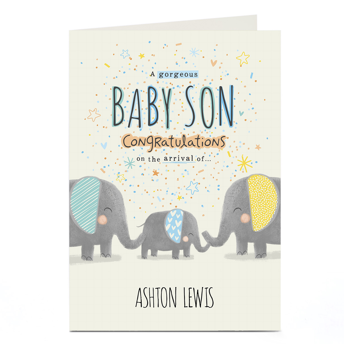 Personalised New Baby Card - Baby Son Elephants