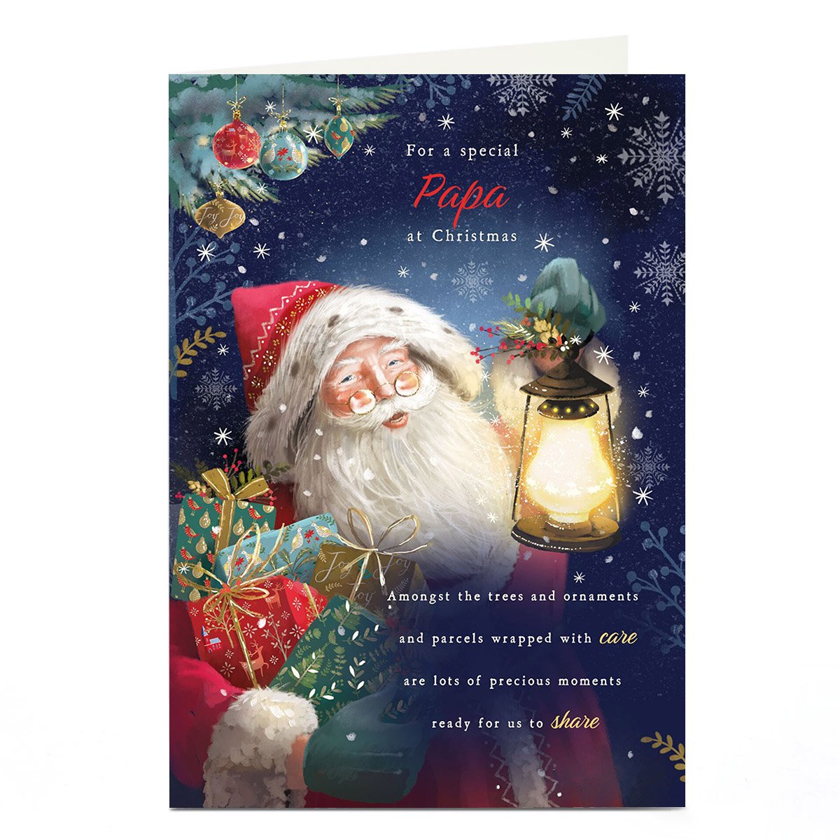 Personalised Christmas Card - Santa With Lantern Precious Moments, Papa