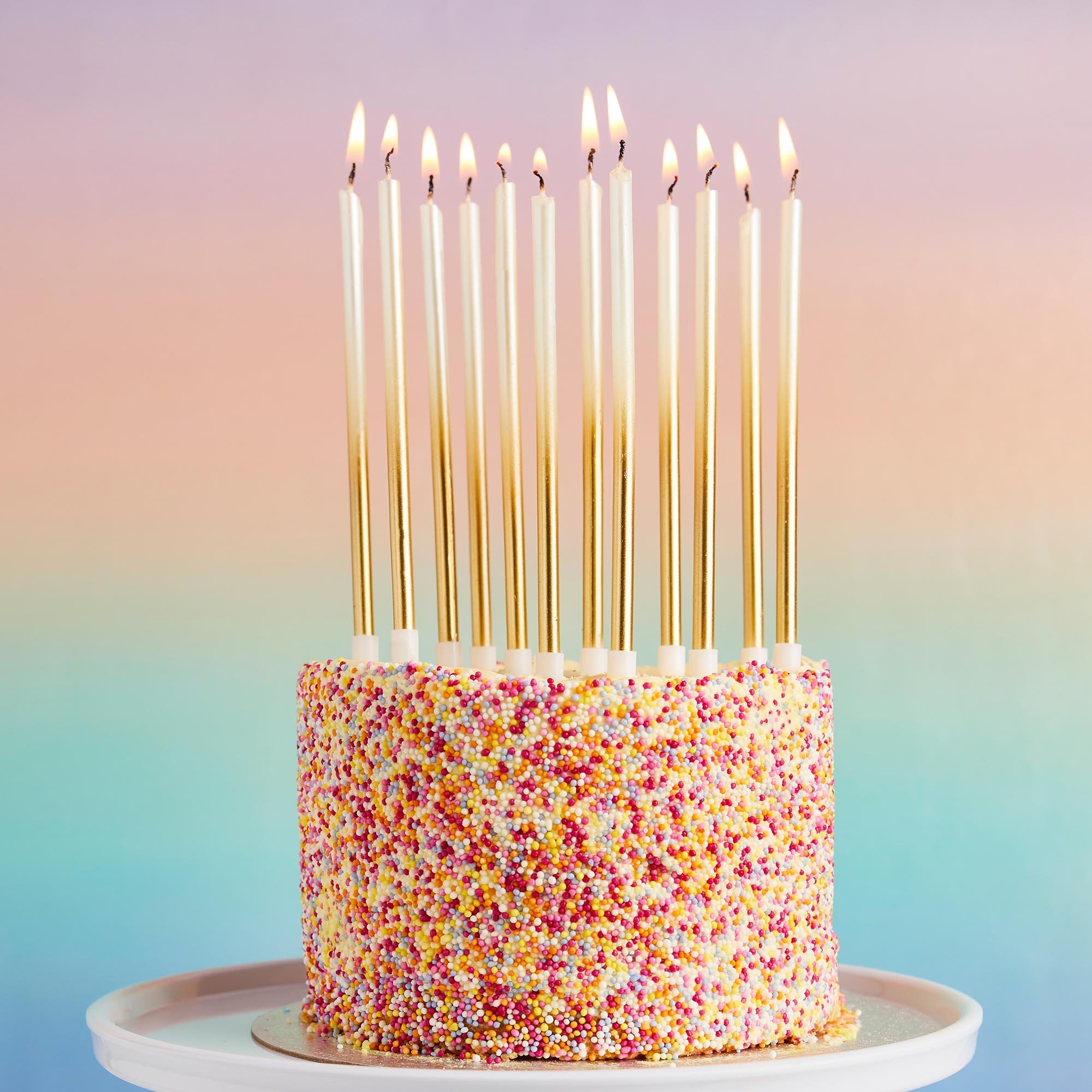 Gold Tall Ombre Skinny Cake Candles - Pack of 12