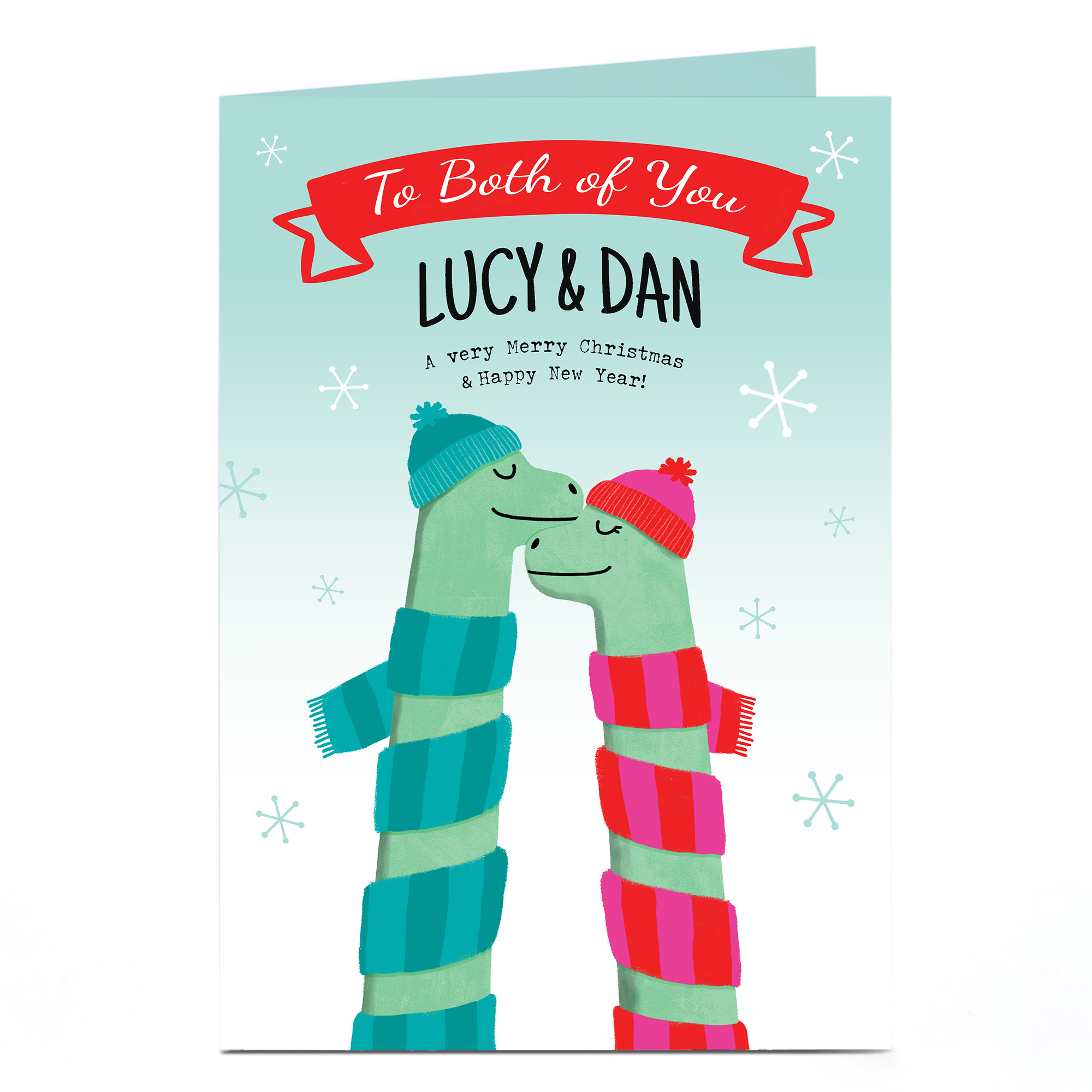 Personalised Christmas Card To Both Of You - Winter Dinosaurs