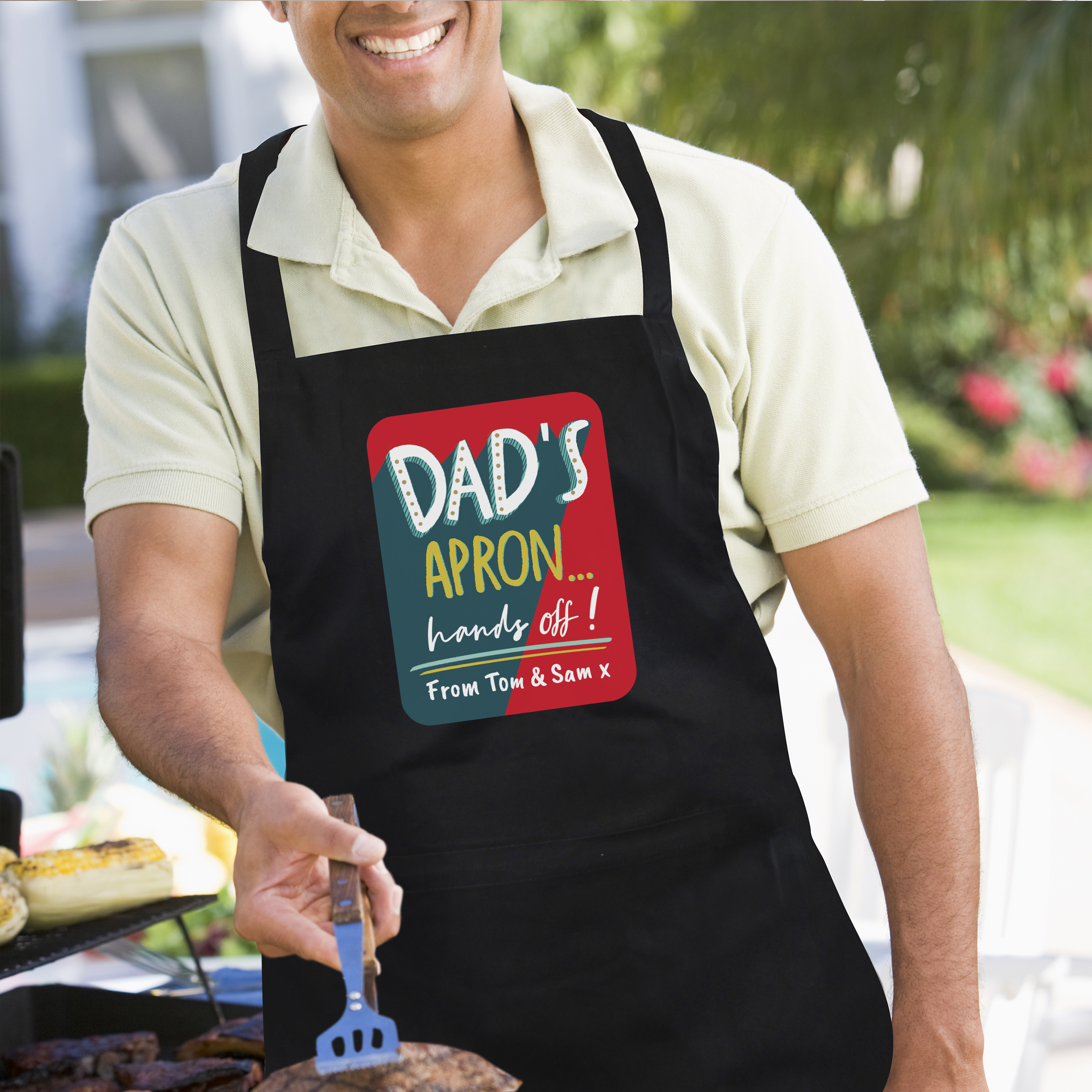 Personalised Dad Hands Off Black Apron