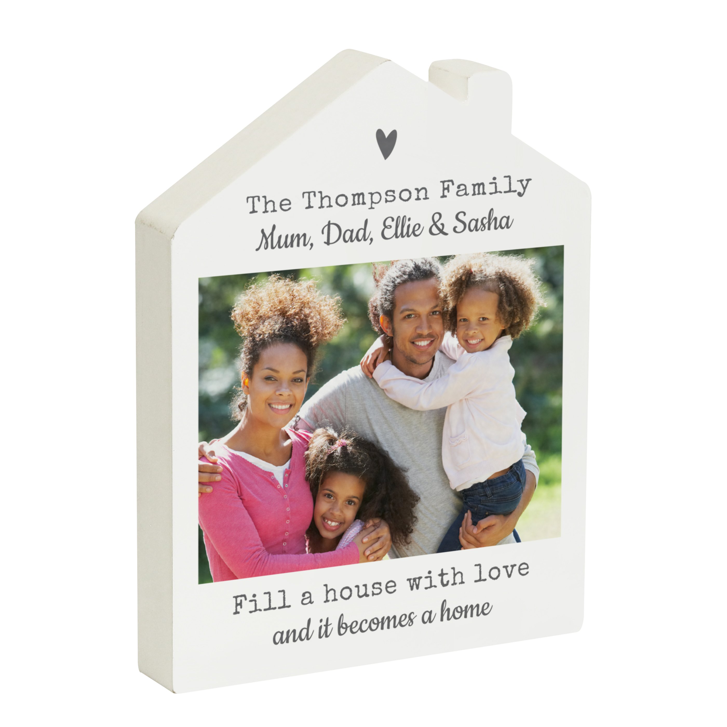 Personalised Grey Heart Photo Upload Wooden House Plaque