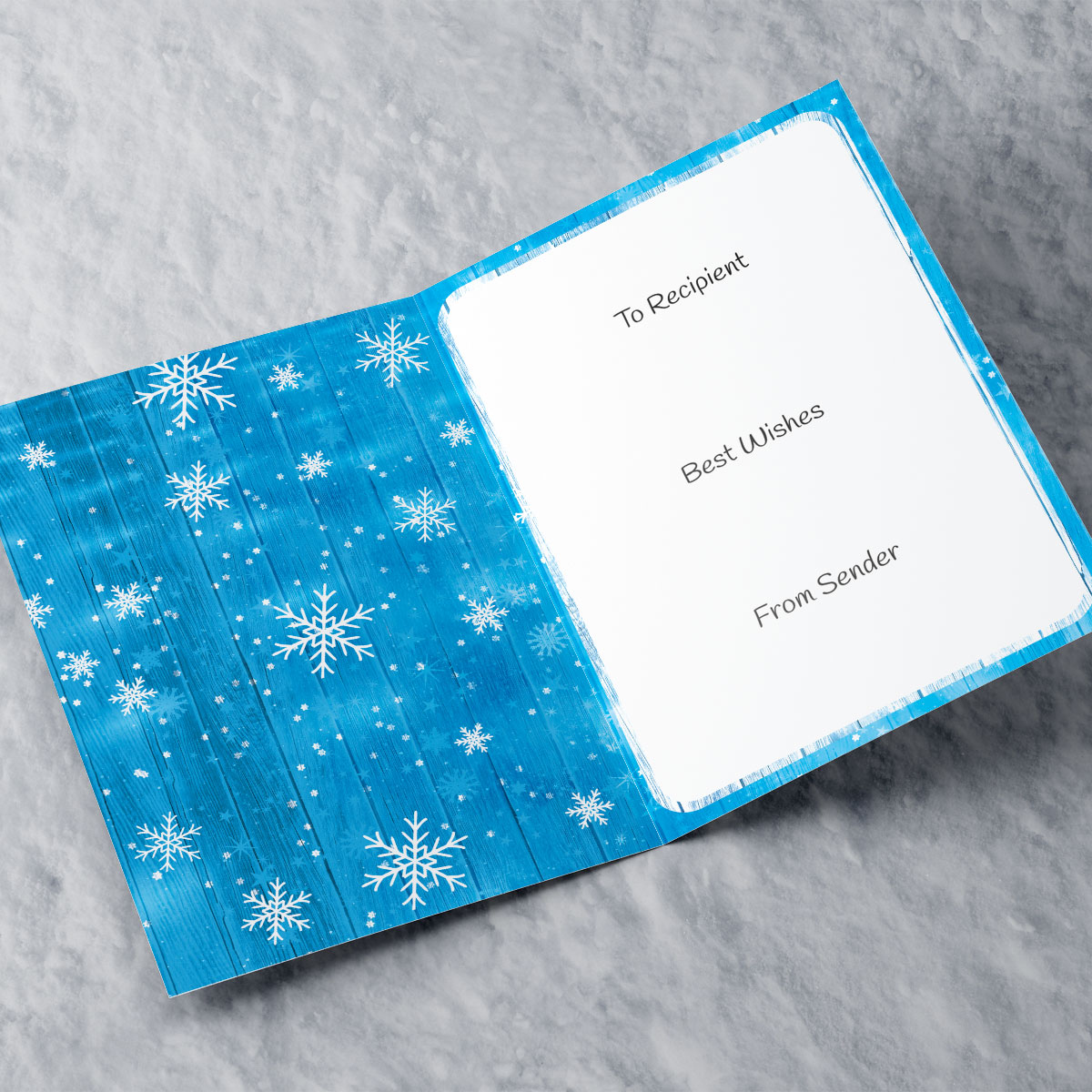 Photo Upload Christmas Card - Blue Wood With Snowflakes