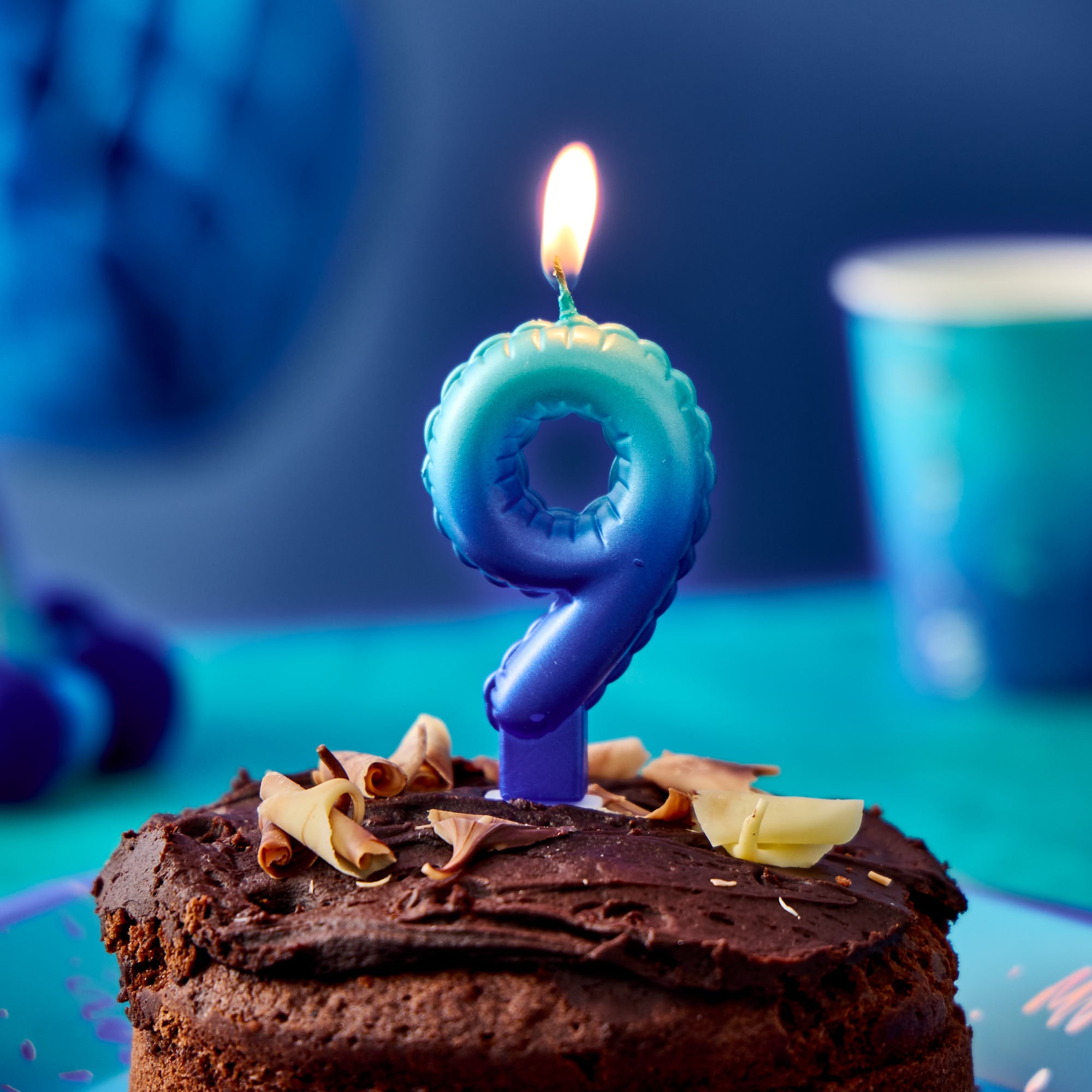 Blue Number 9 Cake Candle