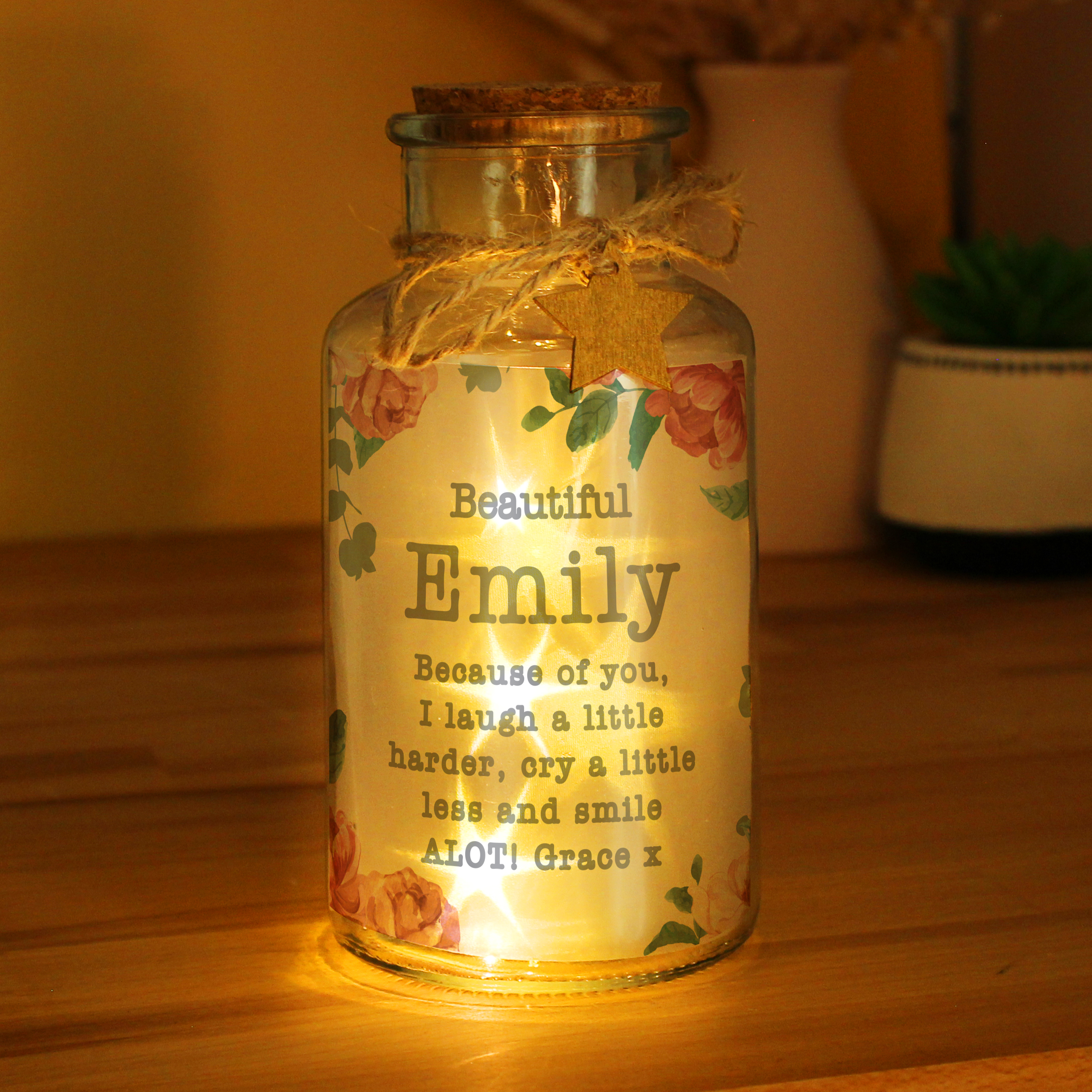 Personalised Floral Watercolour LED Glass Jar