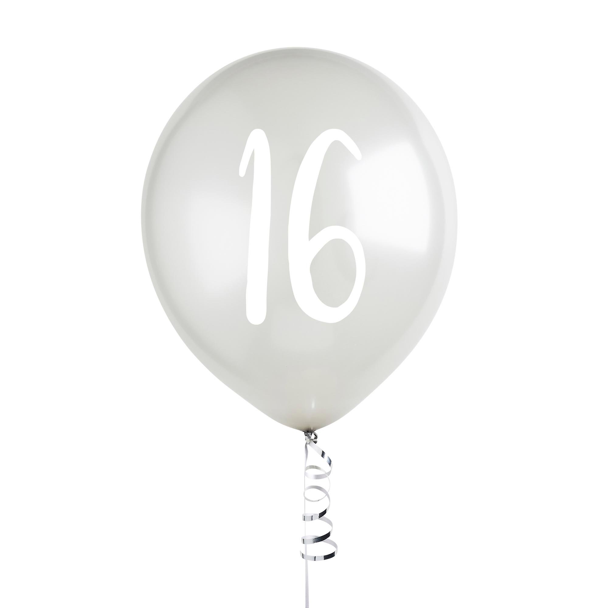 Metallic Silver Number Latex Balloons - Pack of 5 (Milestone Ages)