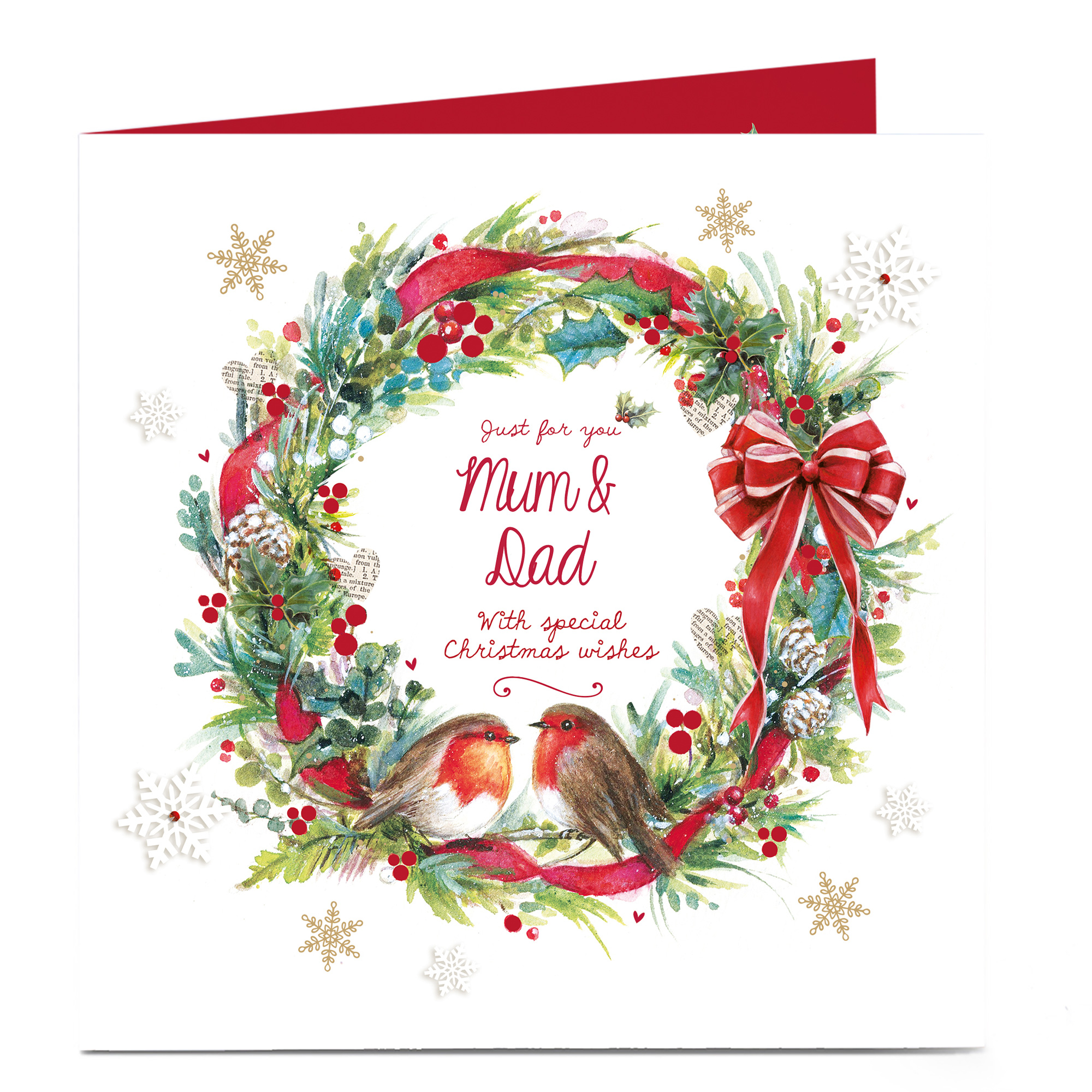 Personalised Christmas Card - Robin Wreath Mum and Dad