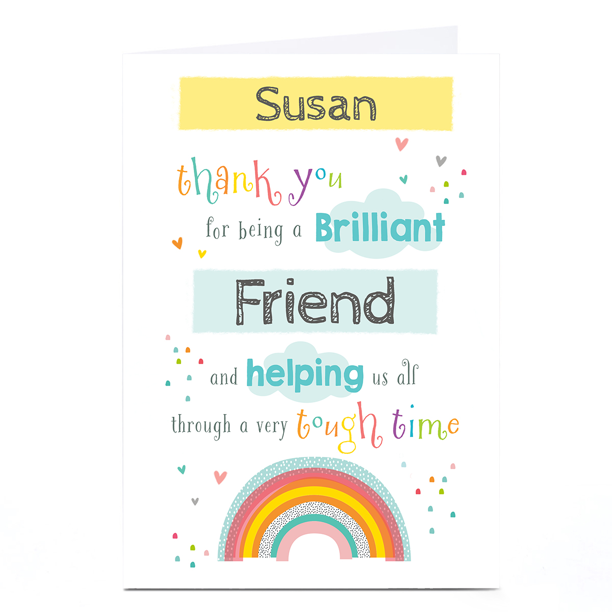 Personalised Thank You Card - Colourful Text Rainbow Friend