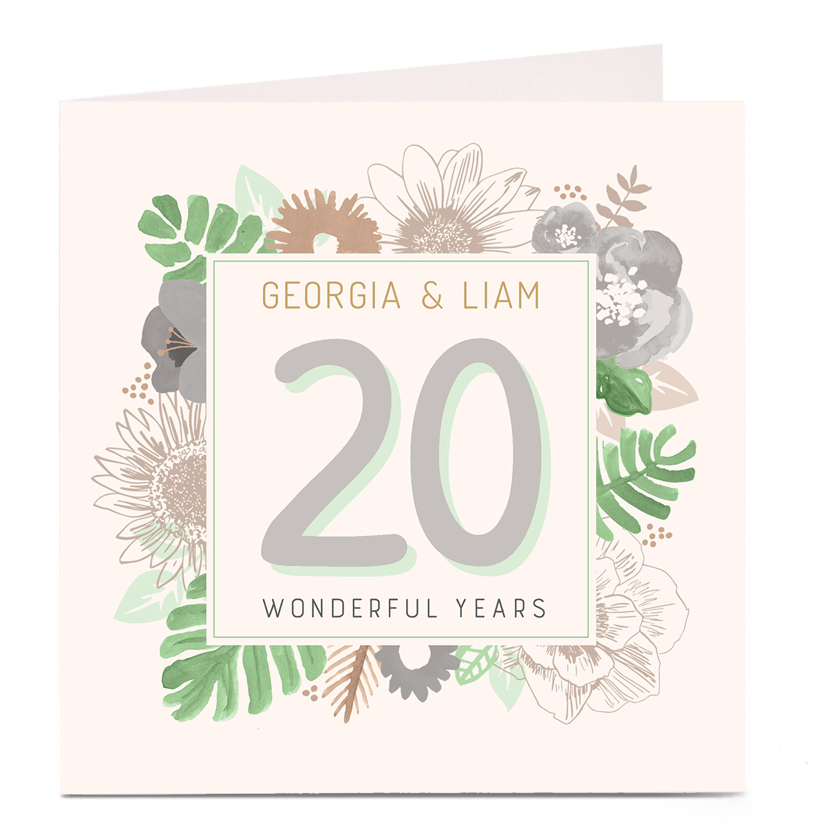Personalised Anniversary Card - Leaves and Flowers