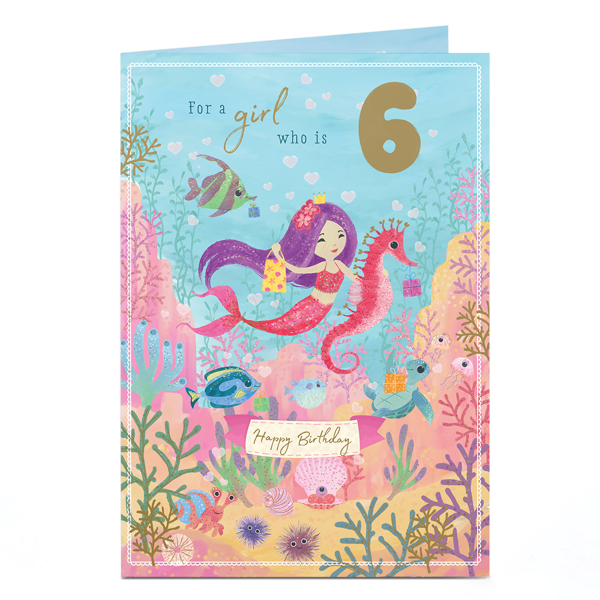 6th Birthday Card - Mermaid and Seahorse