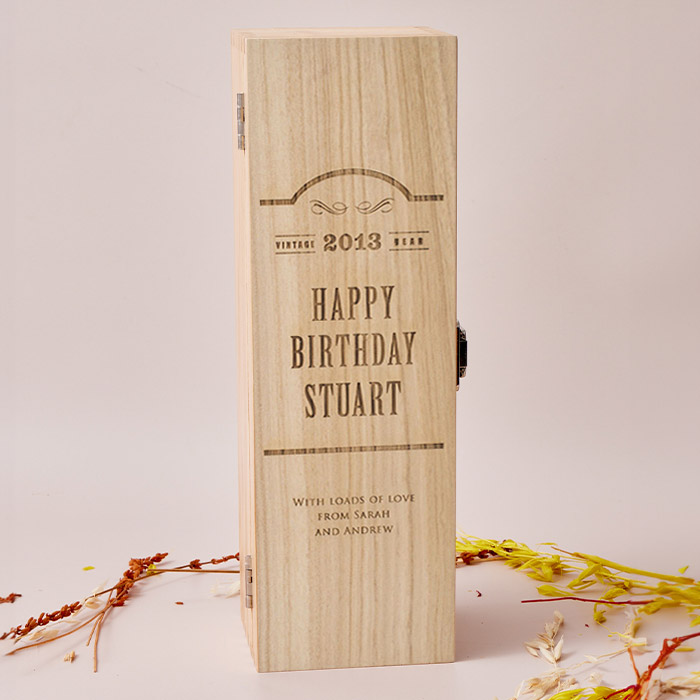 Engraved Wooden Box With Luxury Prosecco - Happy Birthday, Vintage Year