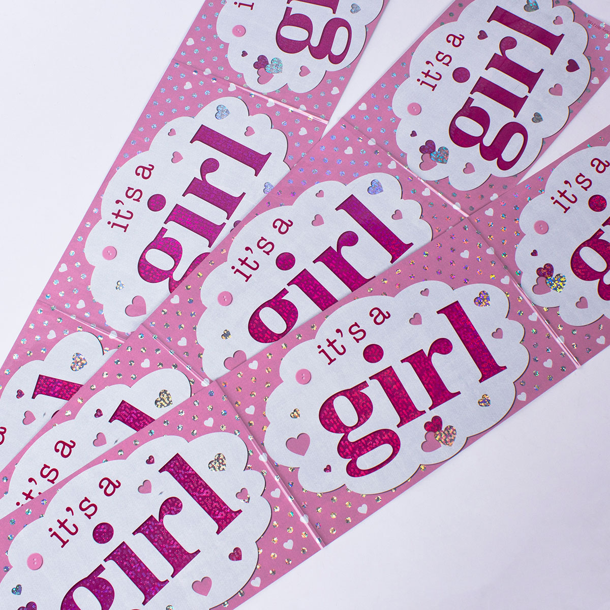 Holographic It's A Girl Foil Banners - Pack of 3
