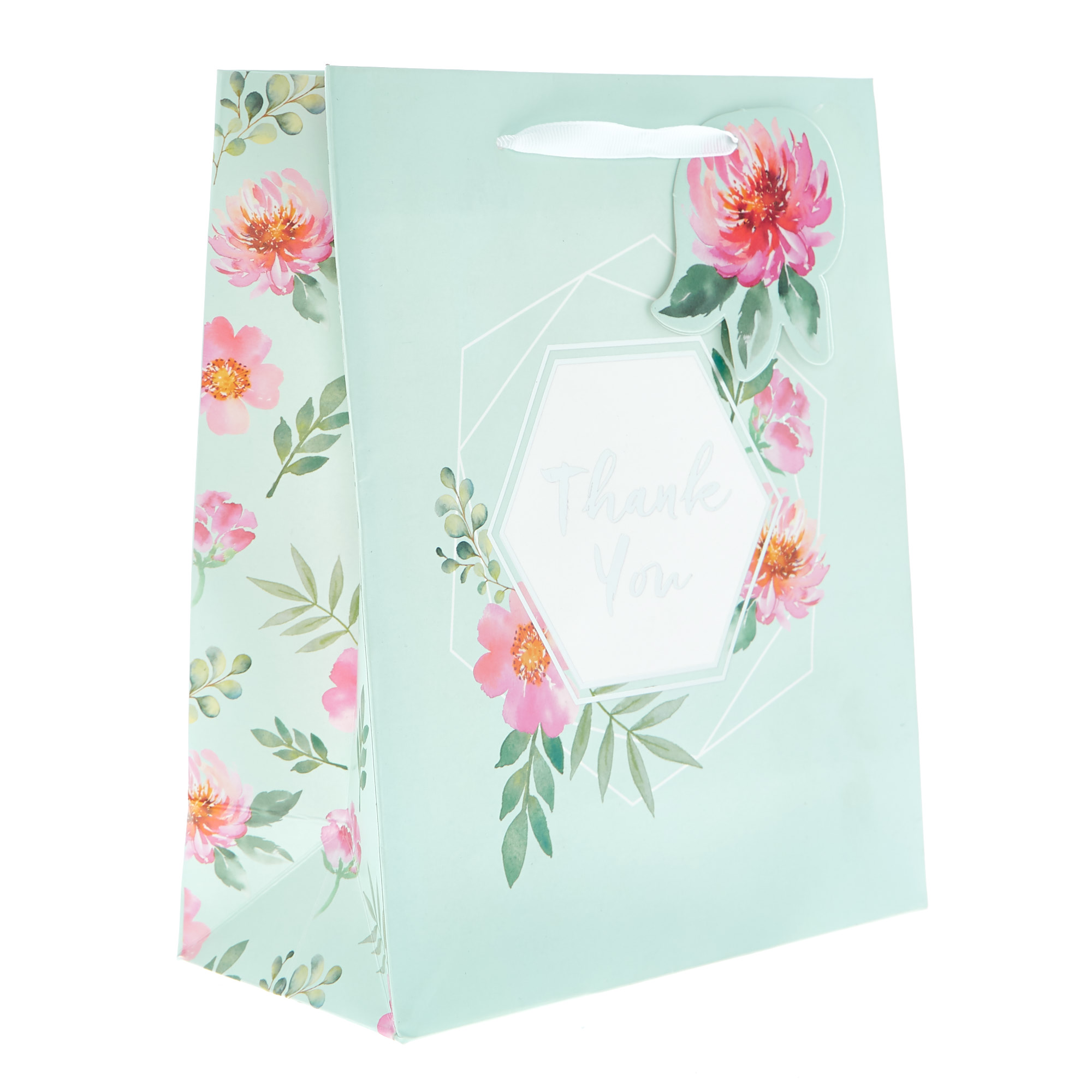 Medium Portrait Gift Bag - Floral Thank You 