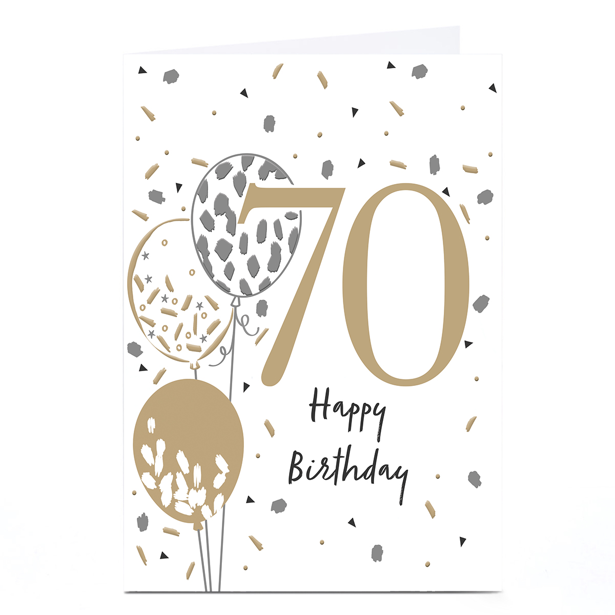 Personalised 70th Birthday Card - Gold and Silver Balloons Confetti