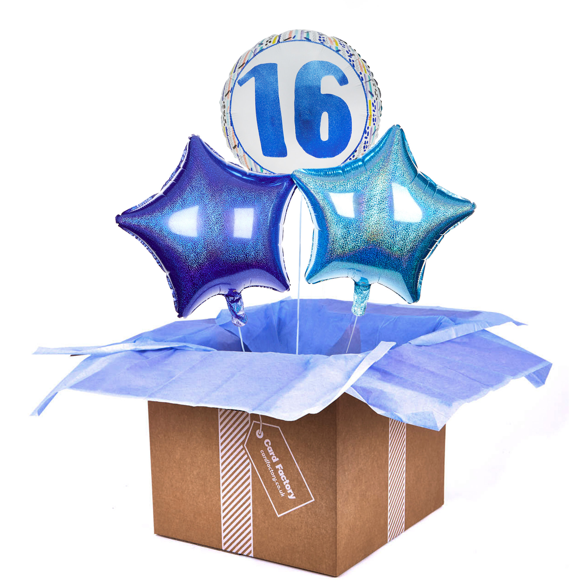 Blue Patterned 16th Birthday Balloon Bouquet - DELIVERED INFLATED!