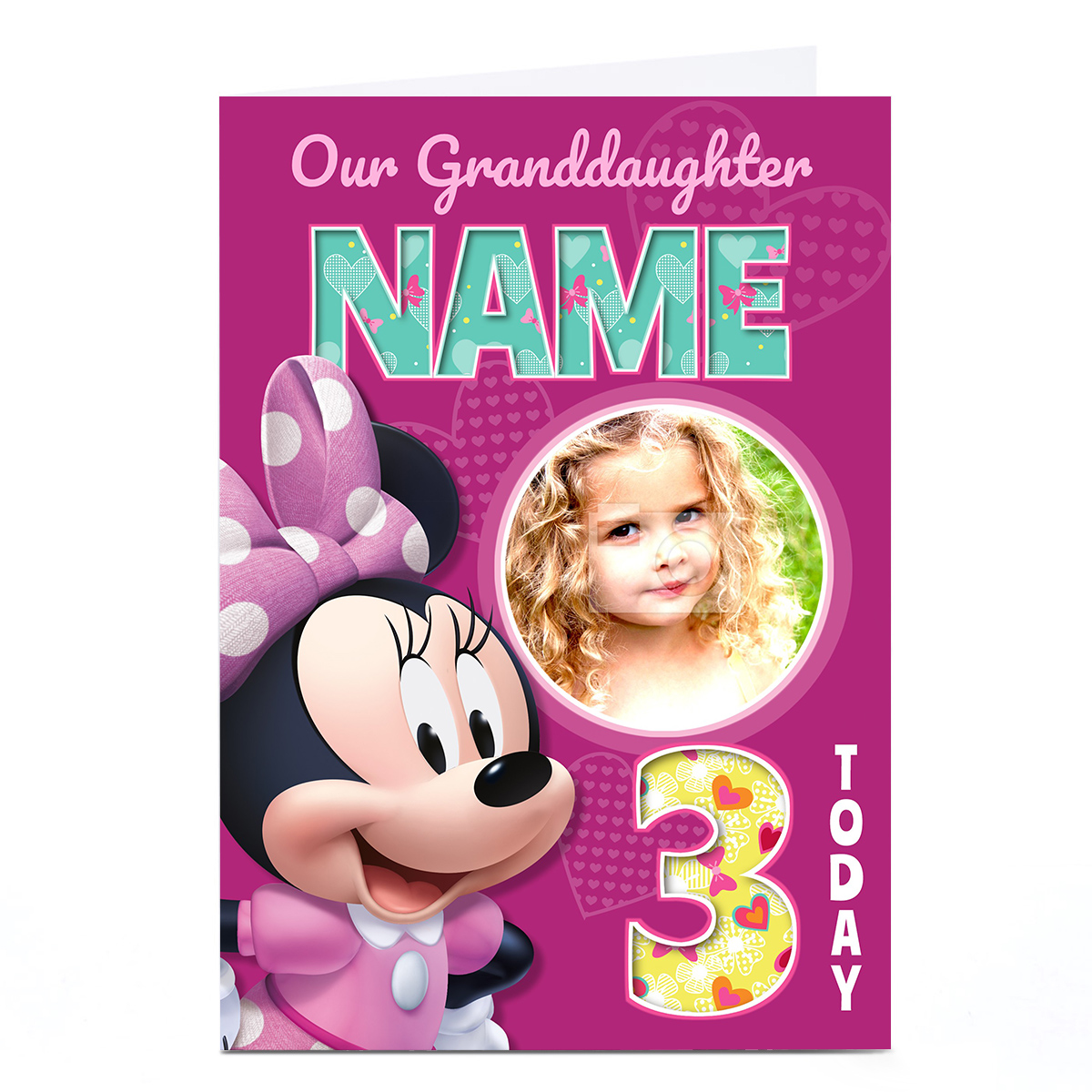Photo Minnie Mouse 3rd Birthday Card - 3 Today, Granddaughter