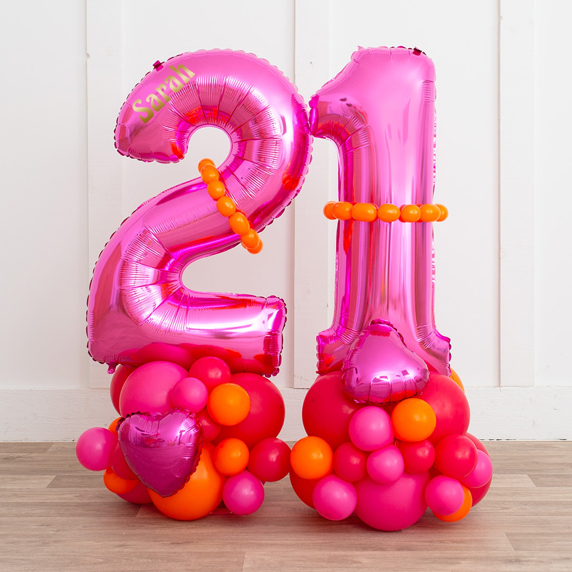 Personalised Inflated Pink & Orange Number Balloon Stack - Choose Your Age