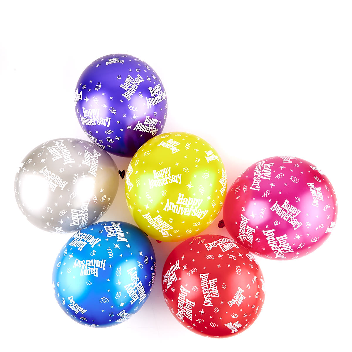Multicoloured Happy Anniversary Helium Latex Balloons - Pack Of 6