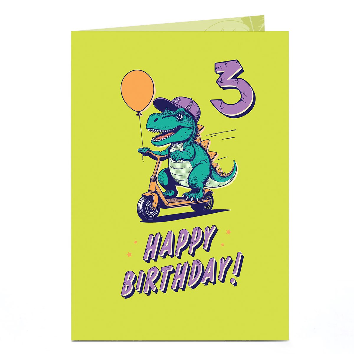 3rd Birthday Card - Dino-mite Dinosaur on Scooter