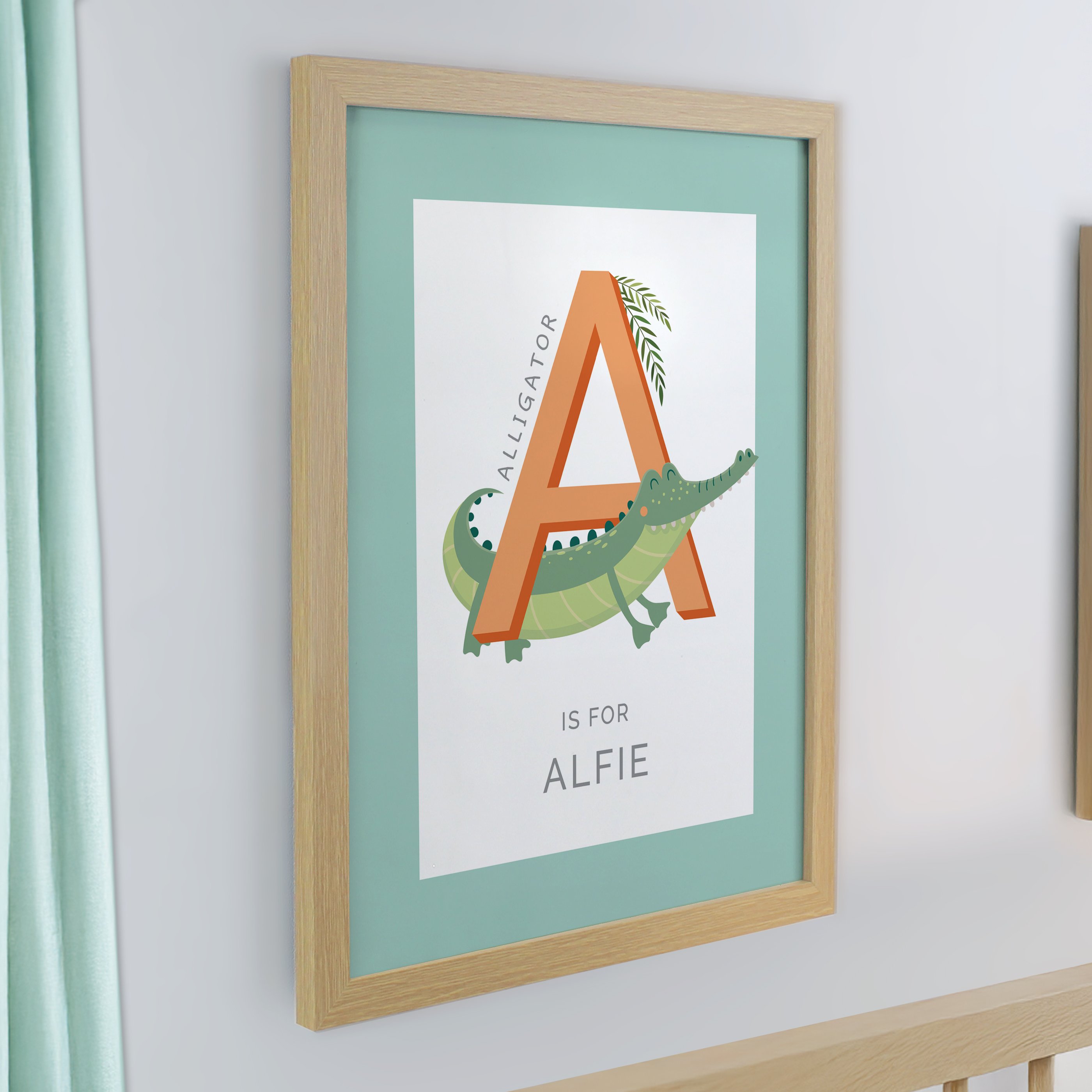 Personalised Animal Alphabet Oak Poster Frame