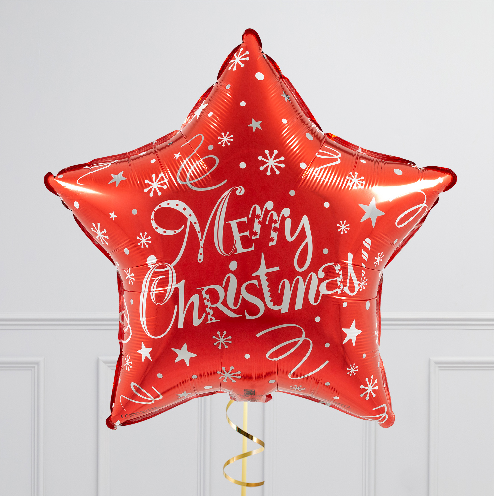 Merry Christmas Red Stars Foil Balloon Bunch - Delivered Inflated!
