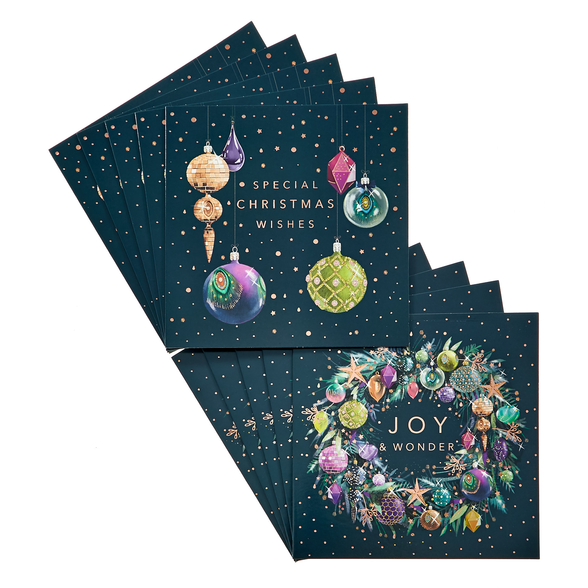 Box of 12 Deluxe Wreath & Baubles Charity Christmas Cards - 2 Designs 