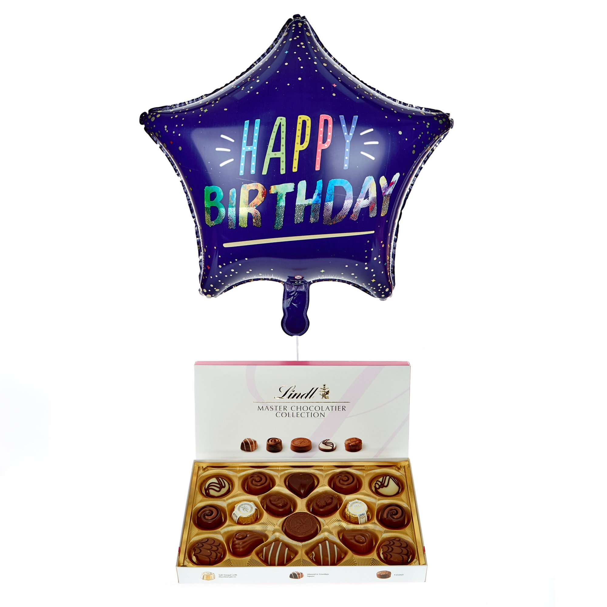 Blue Star Happy Birthday Balloon & Lindt Chocolates - FREE GIFT CARD!
