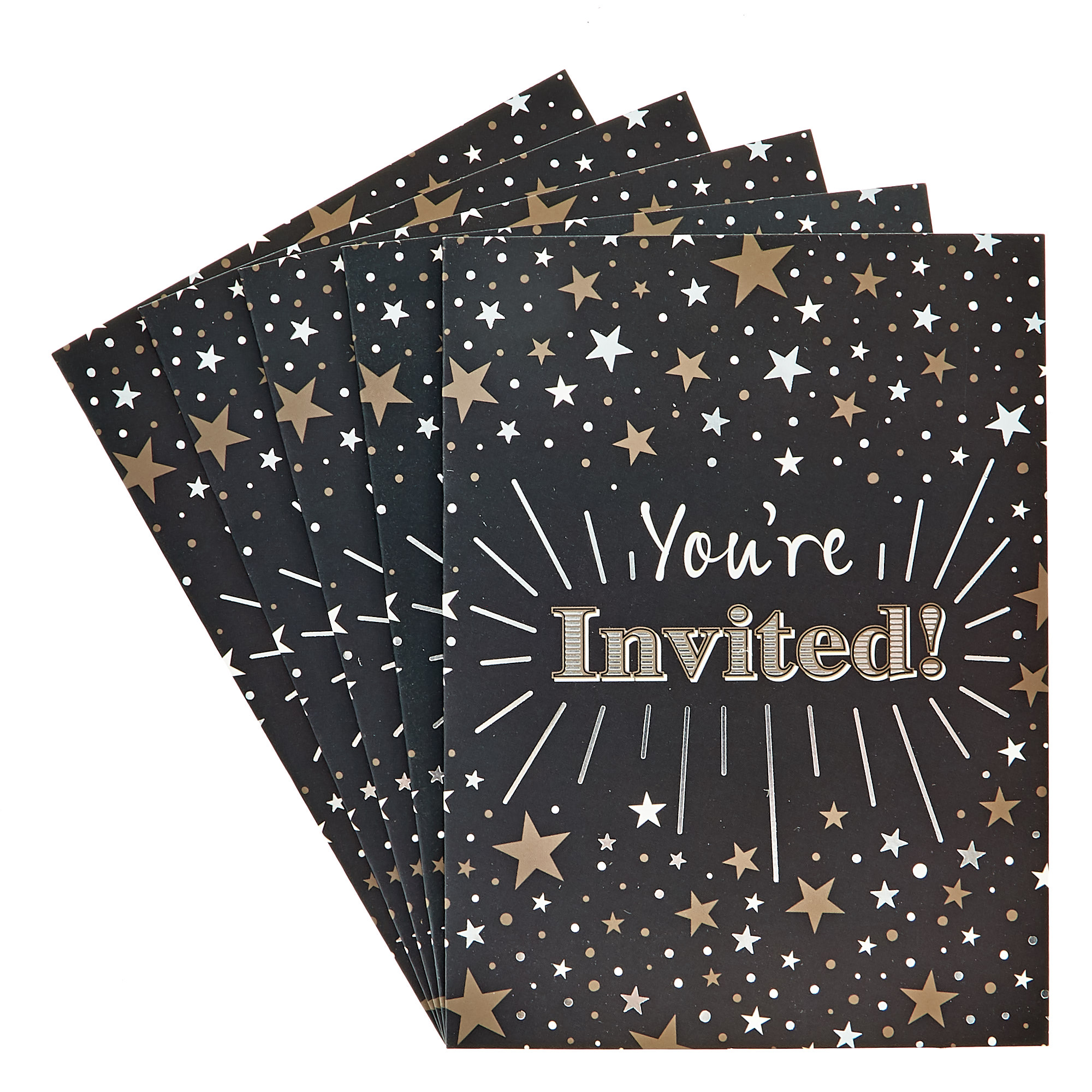 Gold & Silver Stars Party Invitation Cards - Pack Of 12