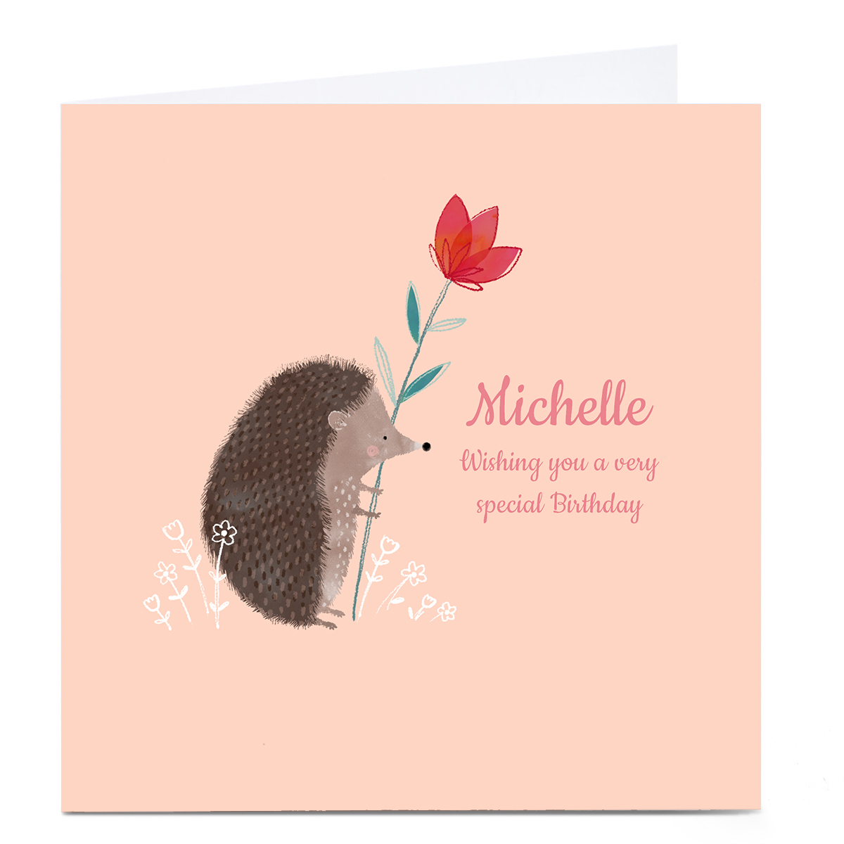 Personalised Kerry Spurling Birthday Card -  Hedgehog & Flower