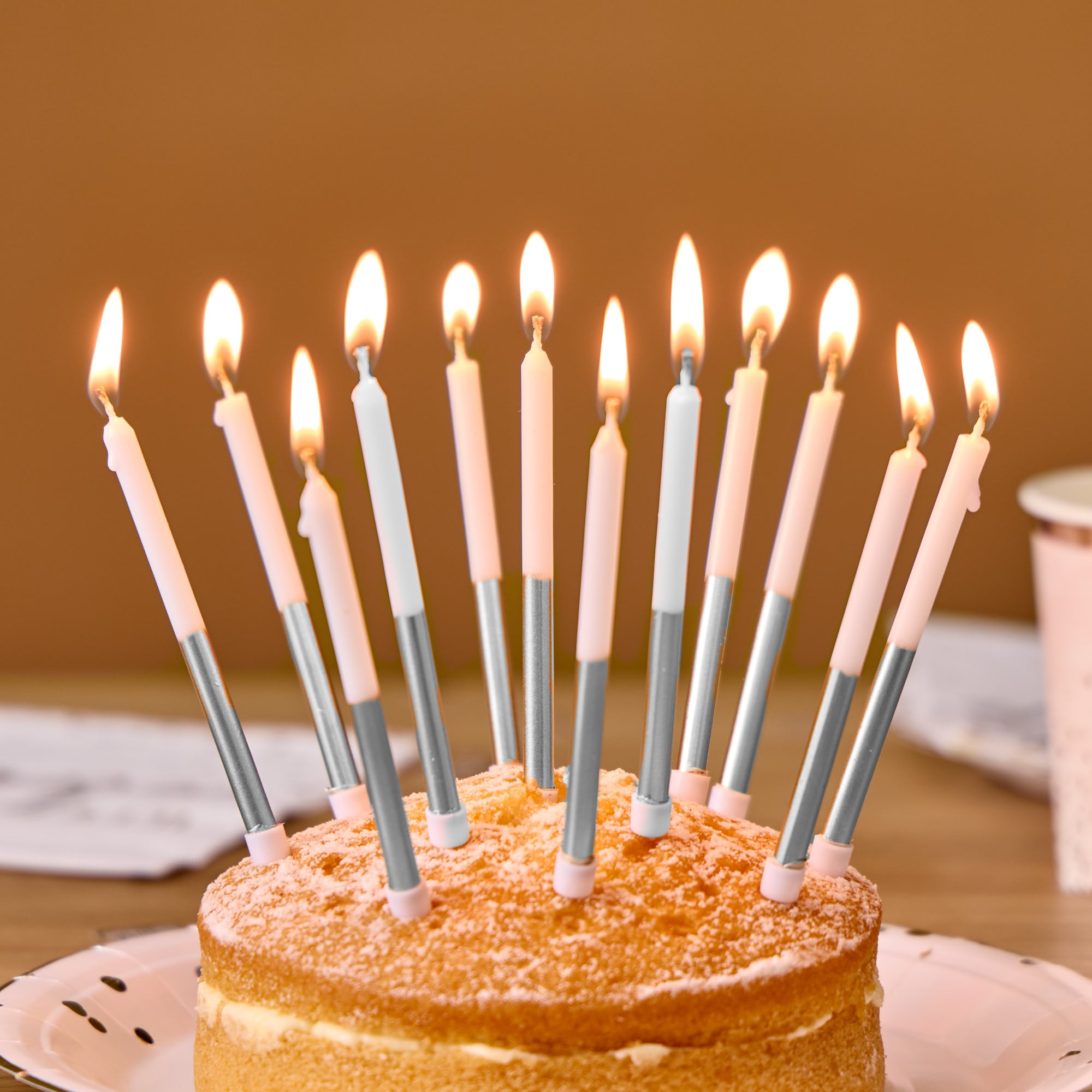 Silver Metallic Cake Candles - Pack of 24