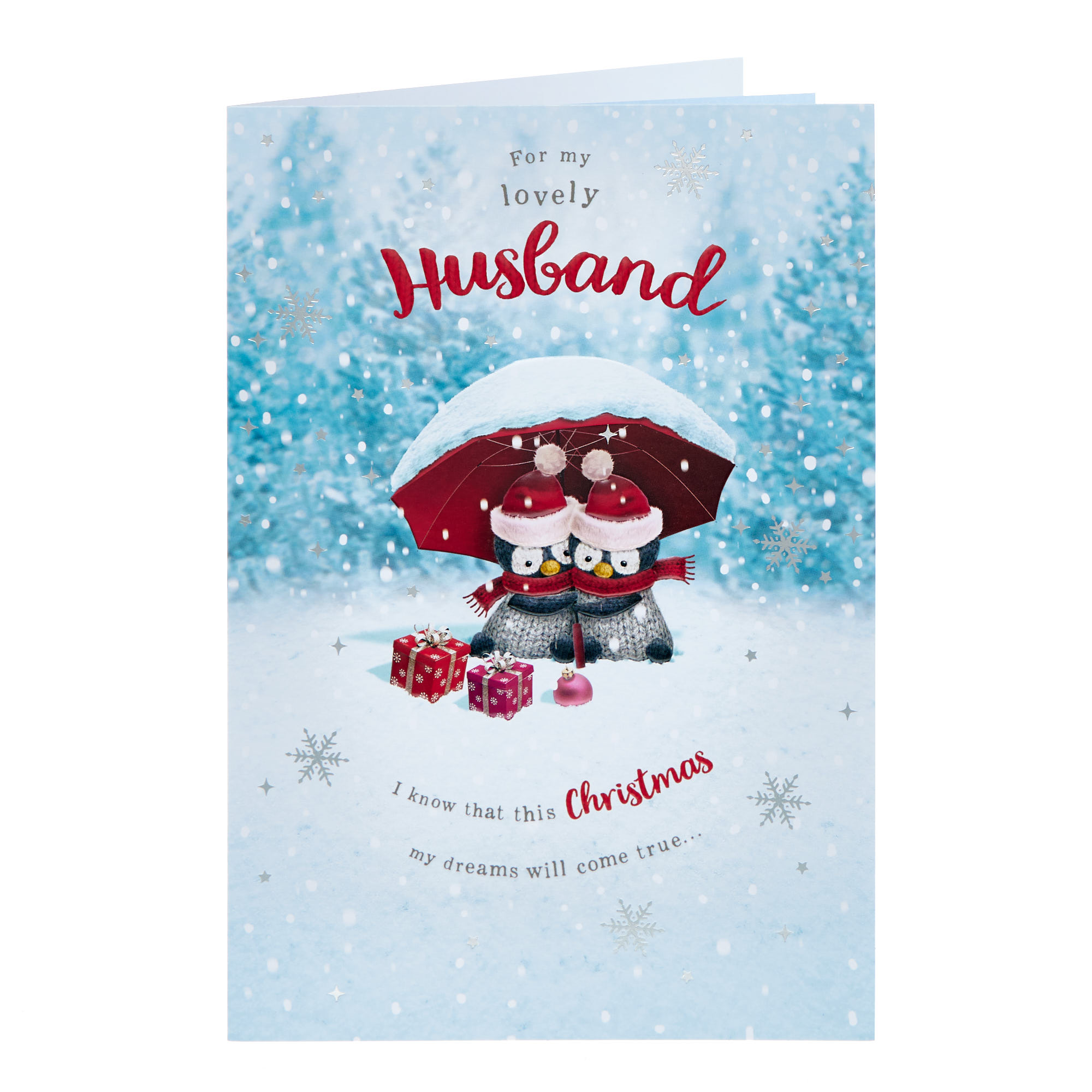 Husband Penguins Umbrella Christmas Card