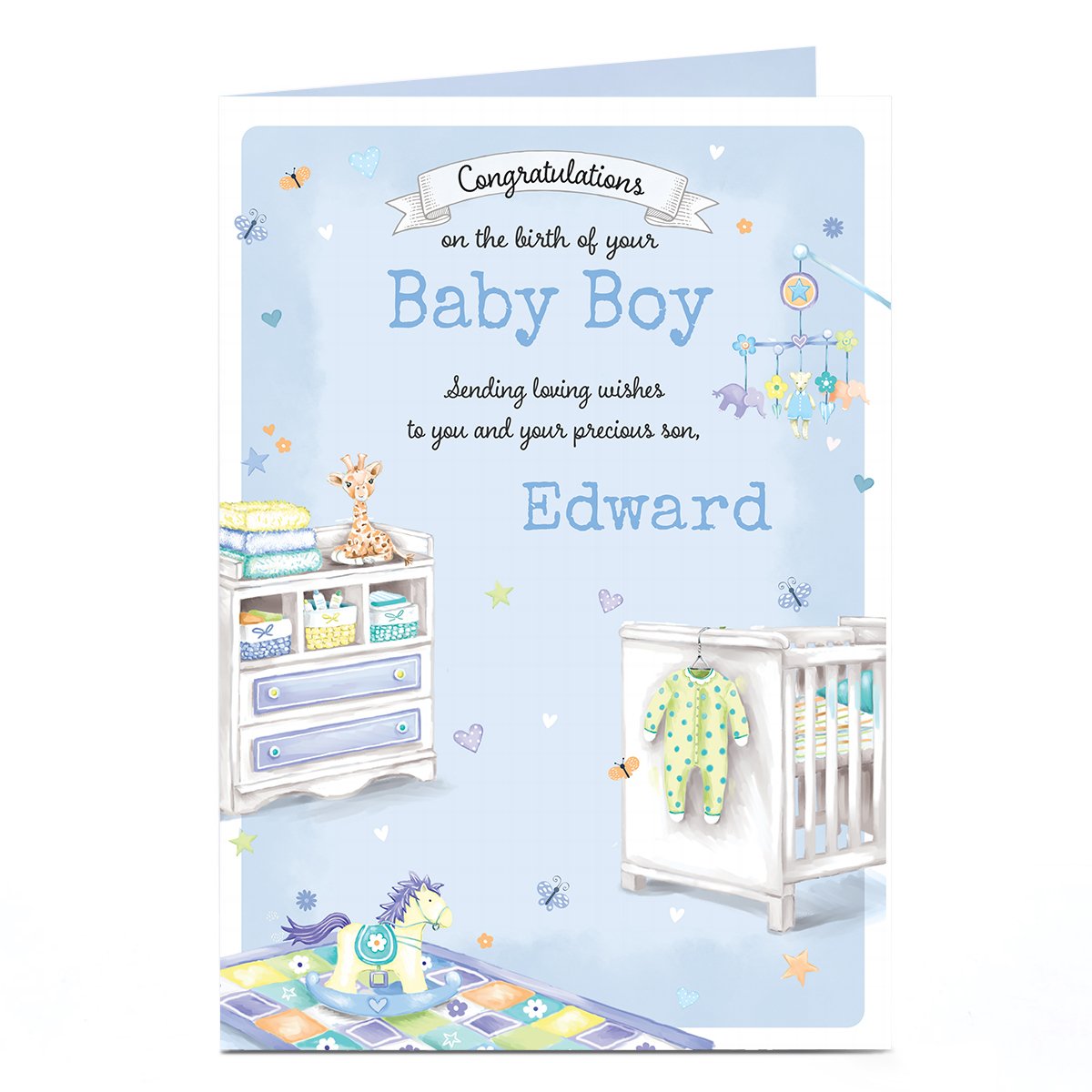 Personalised New Baby Card - Baby Boy Nursery 