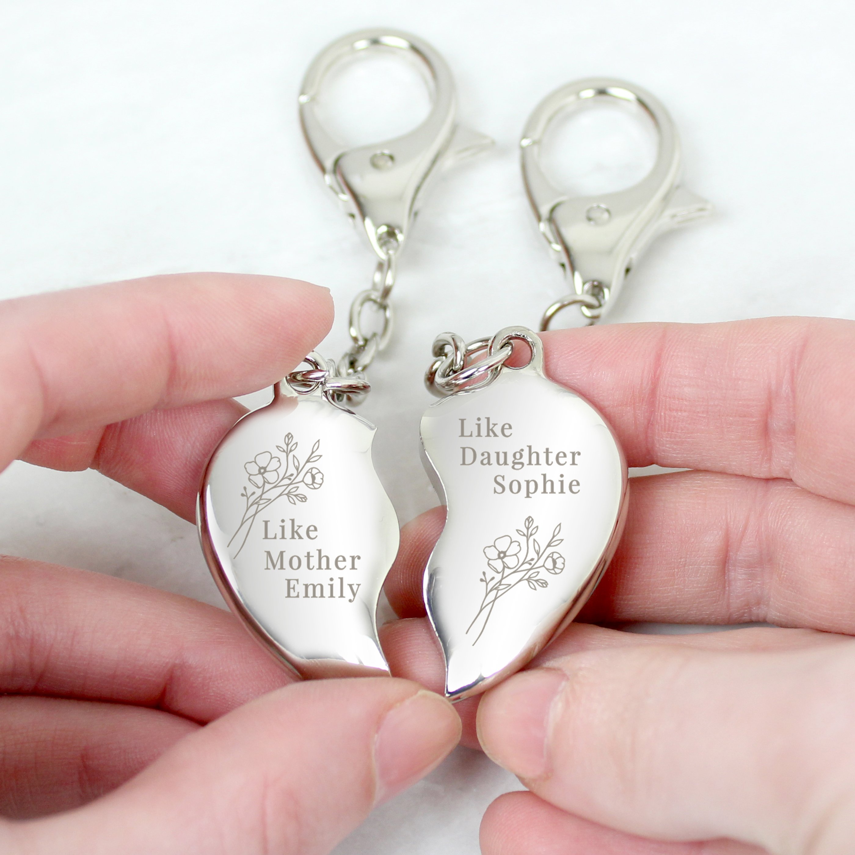 Personalised Floral Mother & Daughter Two Heart Keyring