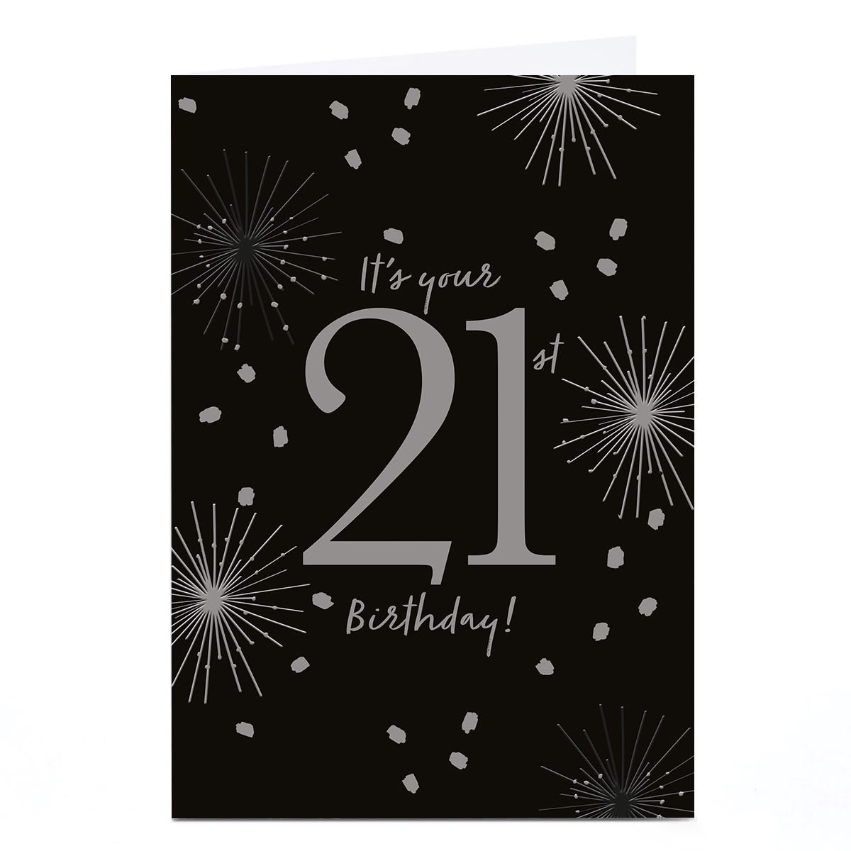 Personalised 21st Birthday Card - Black and Silver Fireworks