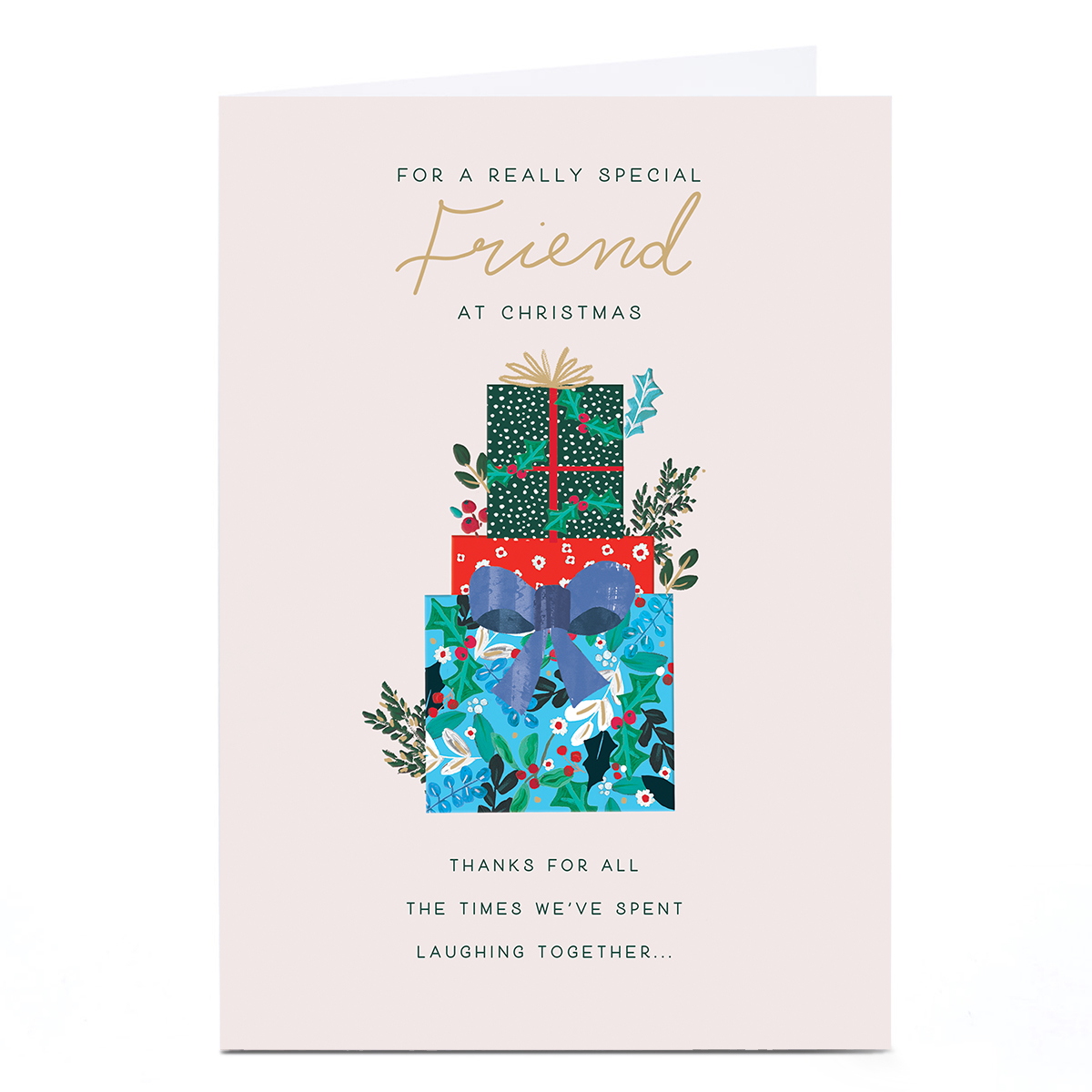 Personalised Christmas Card - Pile of Presents, Friend
