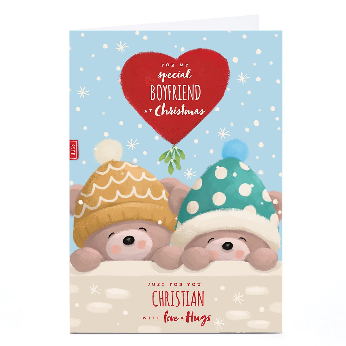 Personalised Hugs Bear Christmas Card - Just For You