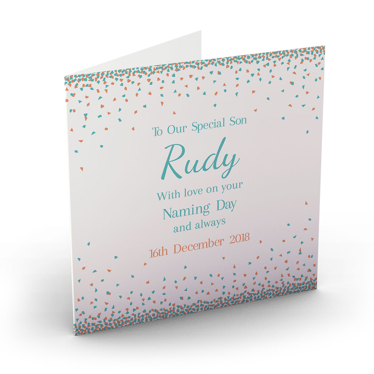 Personalised Baby Card - Confetti Triangles, Blue