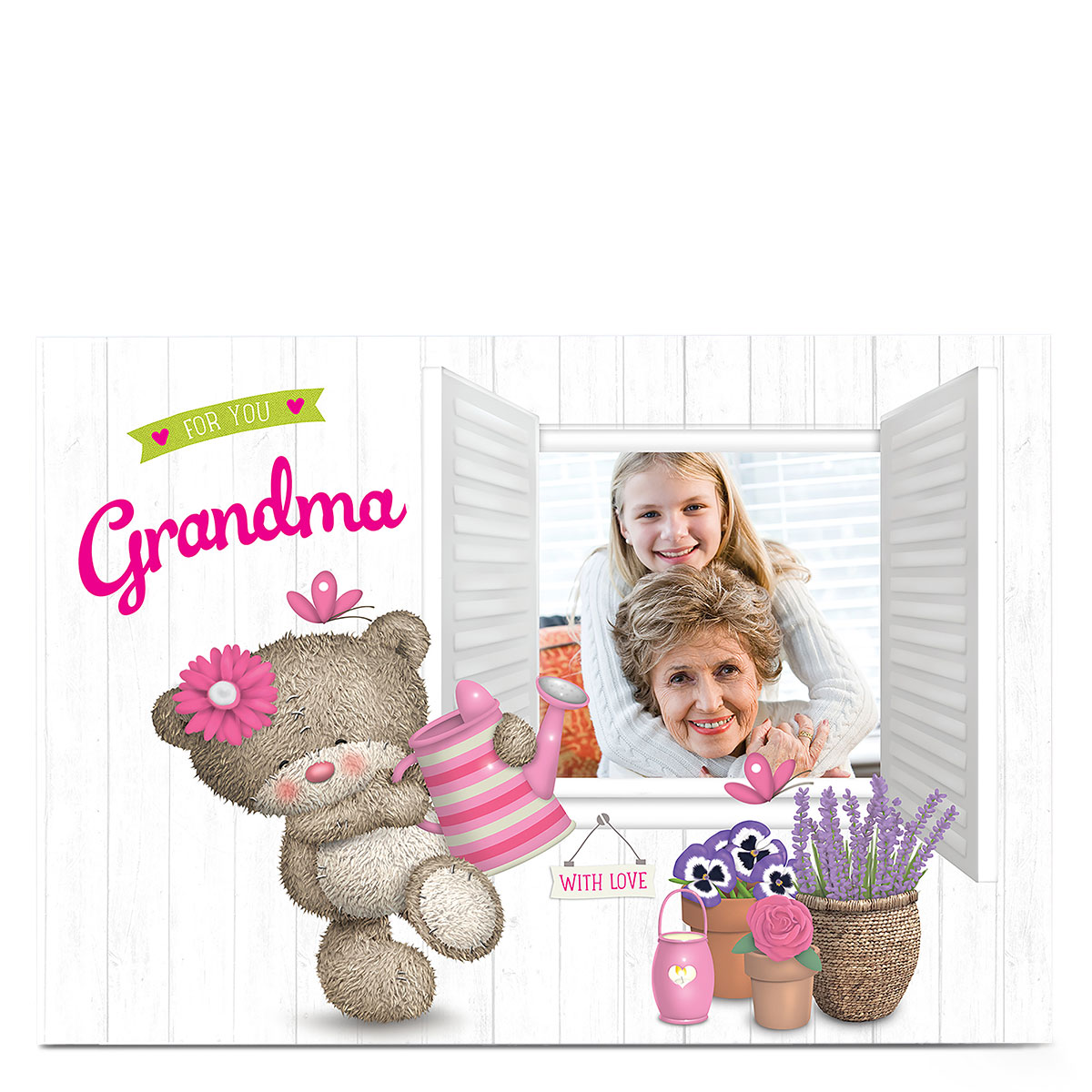 Hugs Bear Photo Card - Watering Flowers, Any Relation