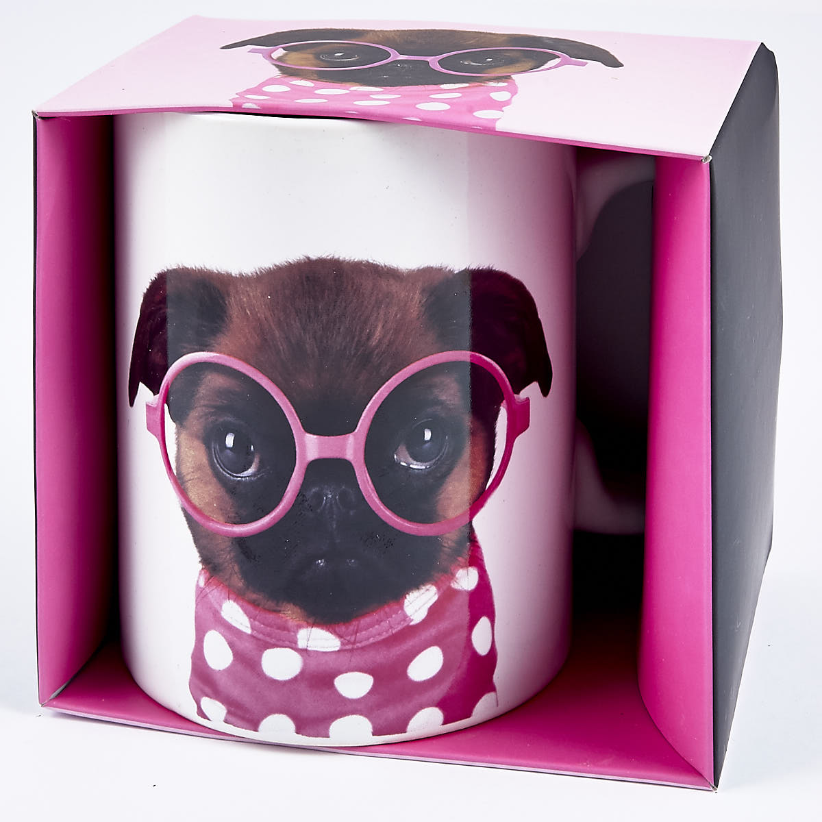 Pug with Pink Glasses Large Mug