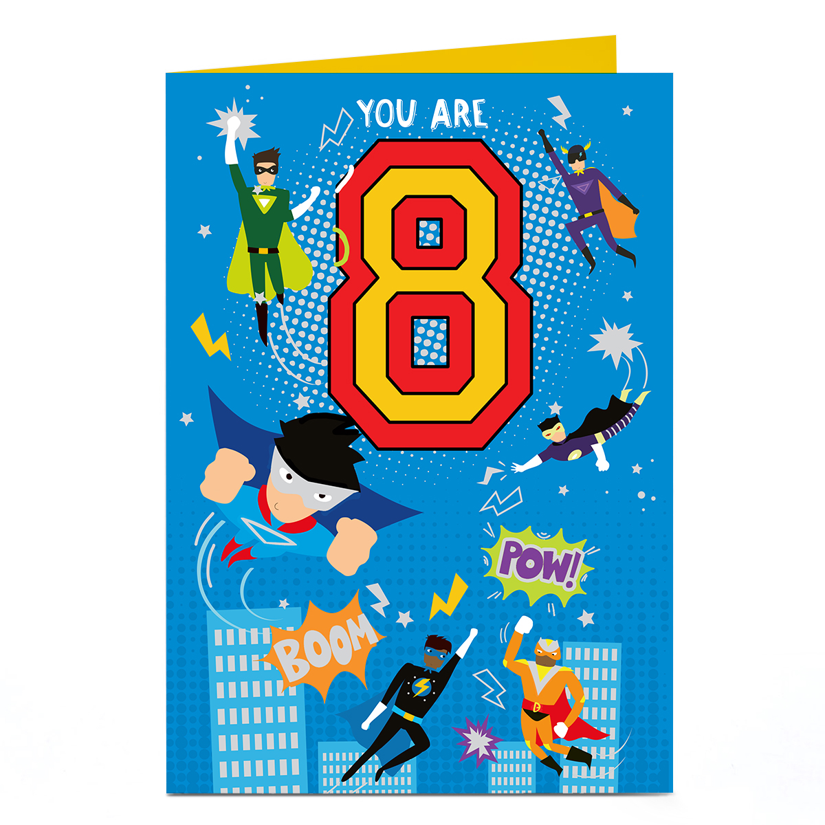8th Birthday Card - Flying Superheroes