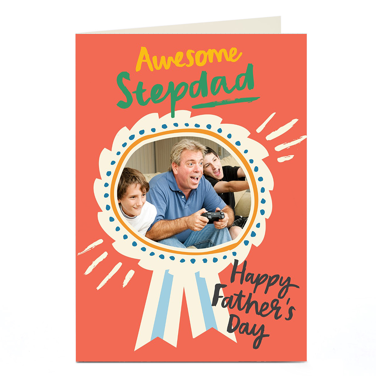 Photo Father's Day Card - Awesome Stepdad Rosette Medal